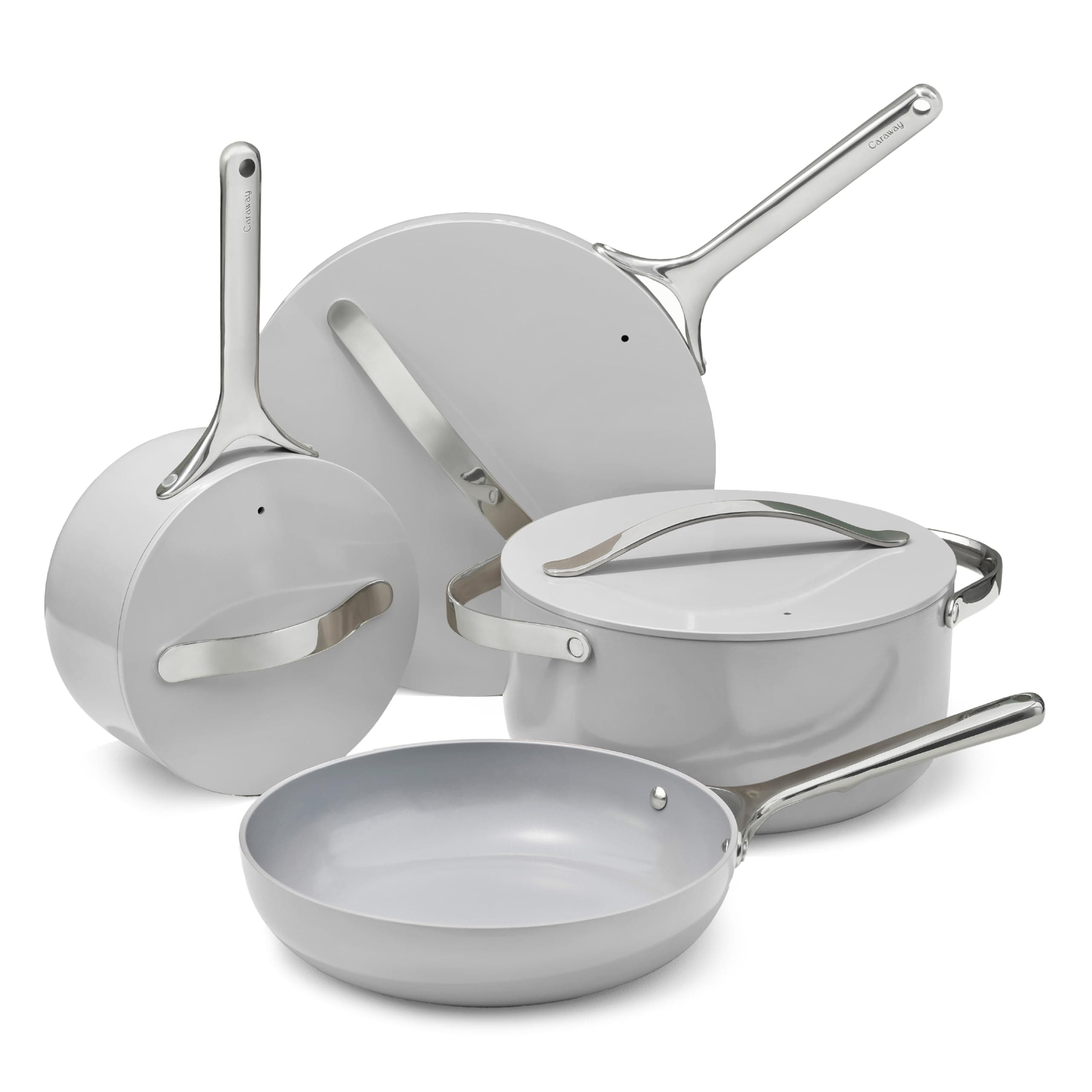 Caraway Non-stick Ceramic Cookware Set (12 Piece) Pots, Pans, Lids and Kitchen Storage - PFAS & PFOA Free - Oven Safe Pan Set & Compatible with All Stovetops - Gray