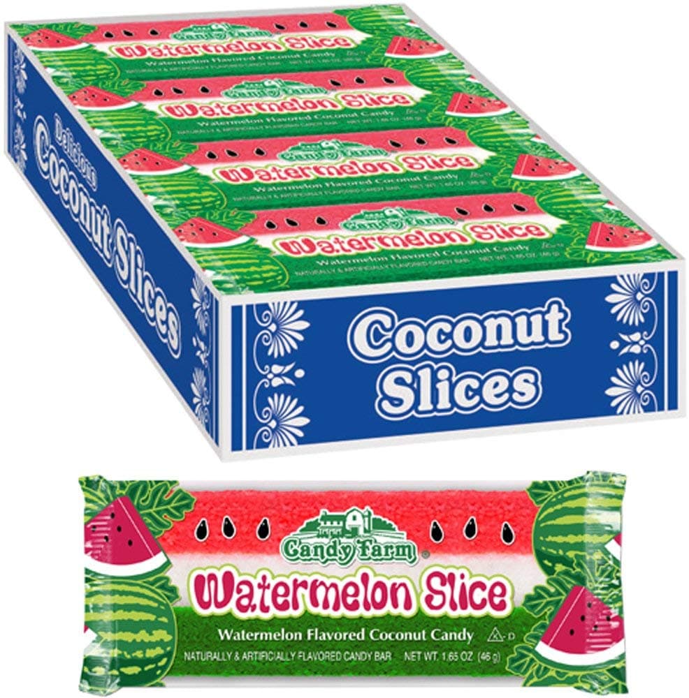 Watermelon Slice Coconut Candy Bars (Watermelon flavored coconut bars) 1.65oz, 24 Count