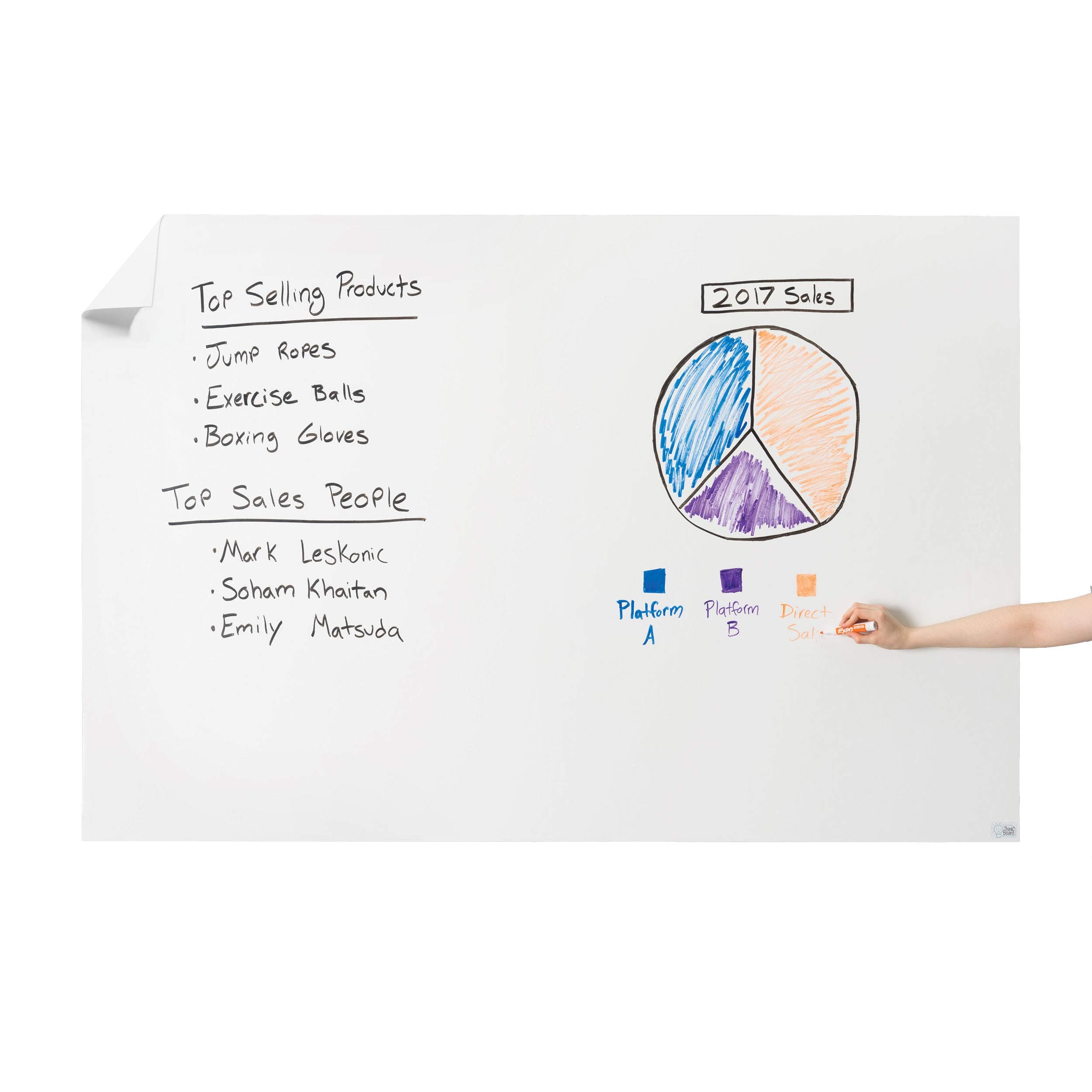 Think Board Whiteboard Wall Sticker – Self-Adhesive White XL Peel & Stick Decal – Dry Erase Removable Message Board for Home, Office & Dorms – Great for Organizing & Brainstorming– 4’ x 6’