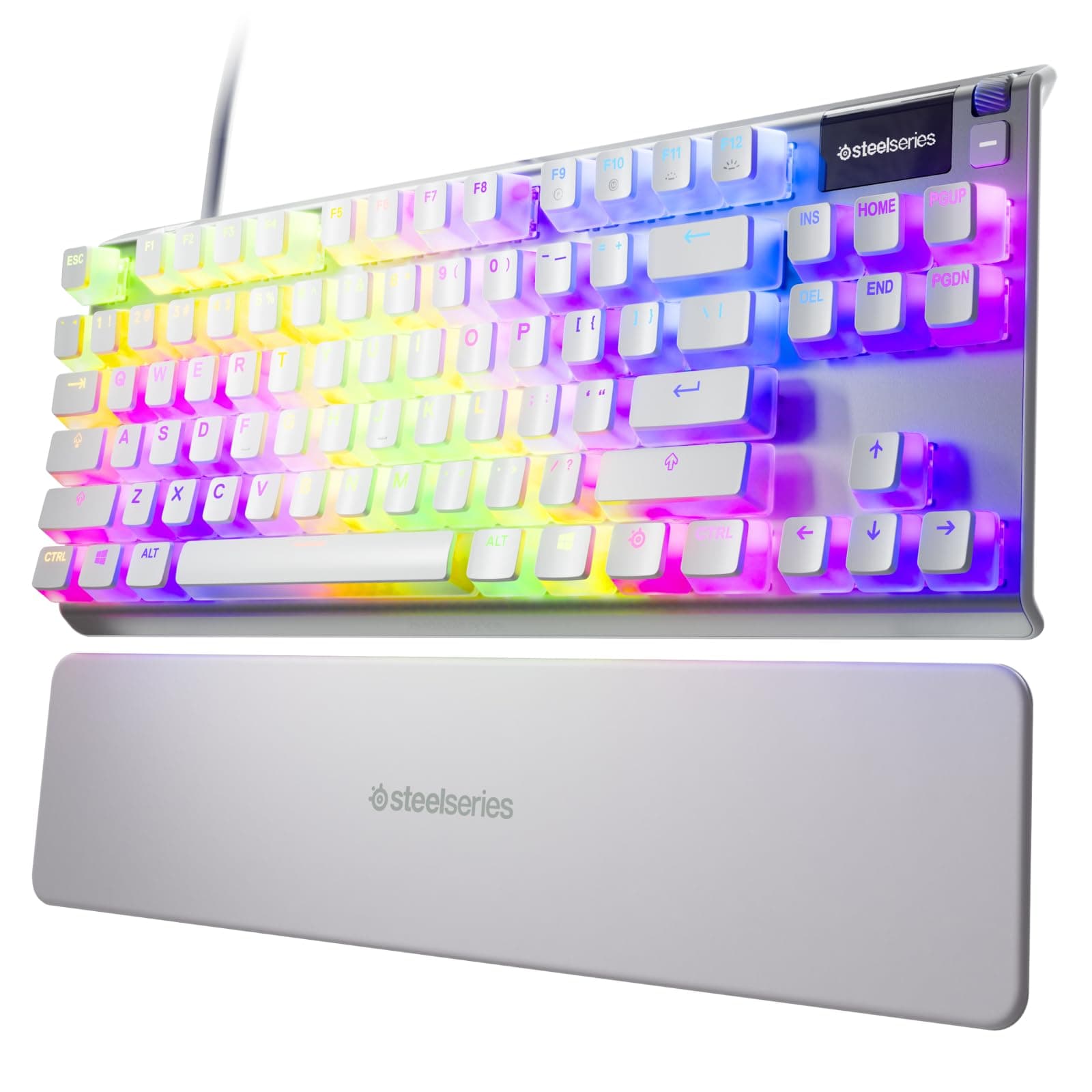 SteelSeries Apex 7 TKL Ghost - Mechanical Gaming Keyboard - OLED Smart Display - Linear & Quiet - Doubleshot PBT Pudding Keycaps - American QWERTY Layout