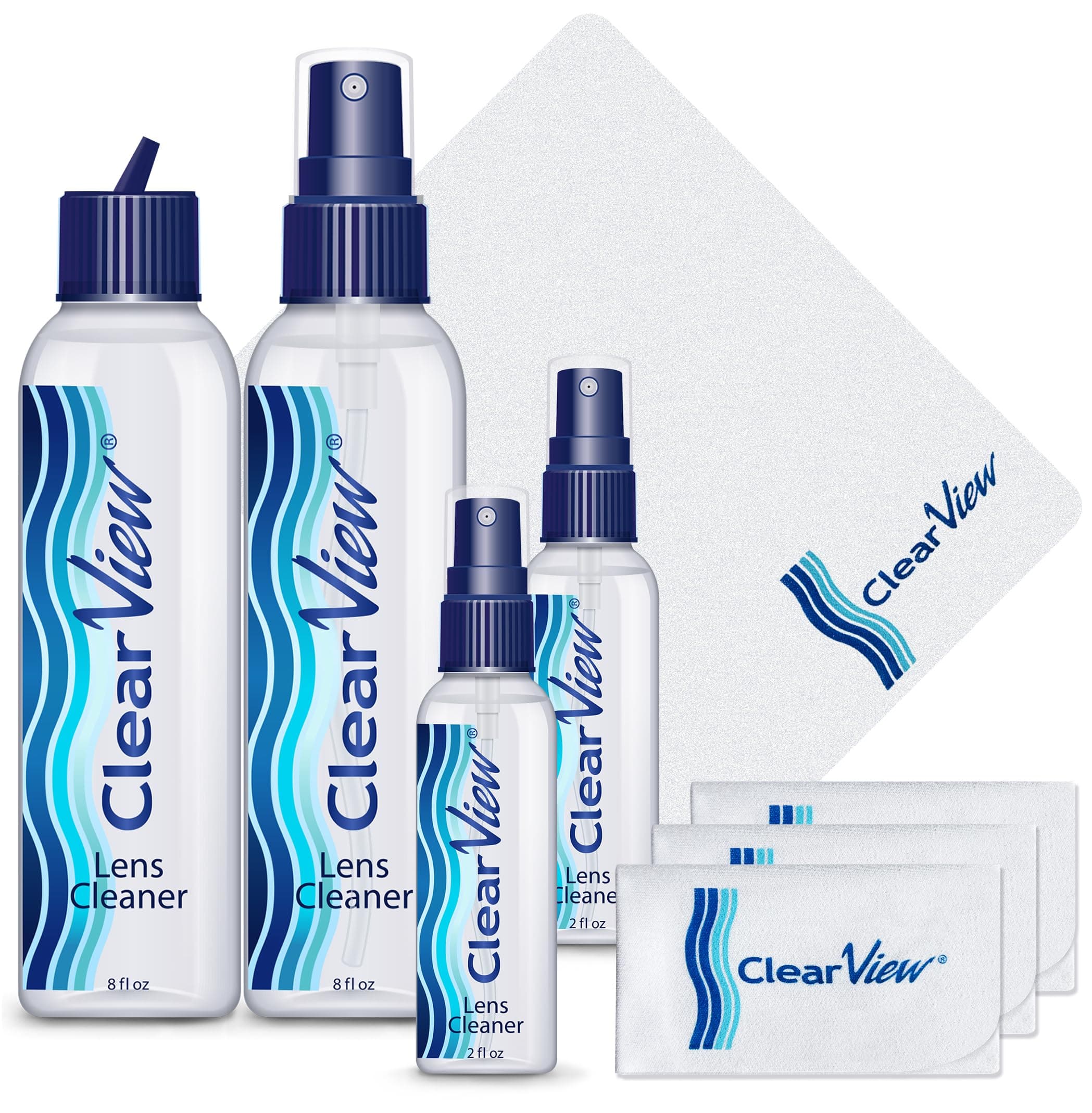 Lens Cleaner Kit – 4 Bottles + 4 Microfiber Cloths | Streak-Free Eyeglass & Screen Cleaning Spray | Safe for AR & Blue-Light Lenses | 8 oz + Travel Sizes