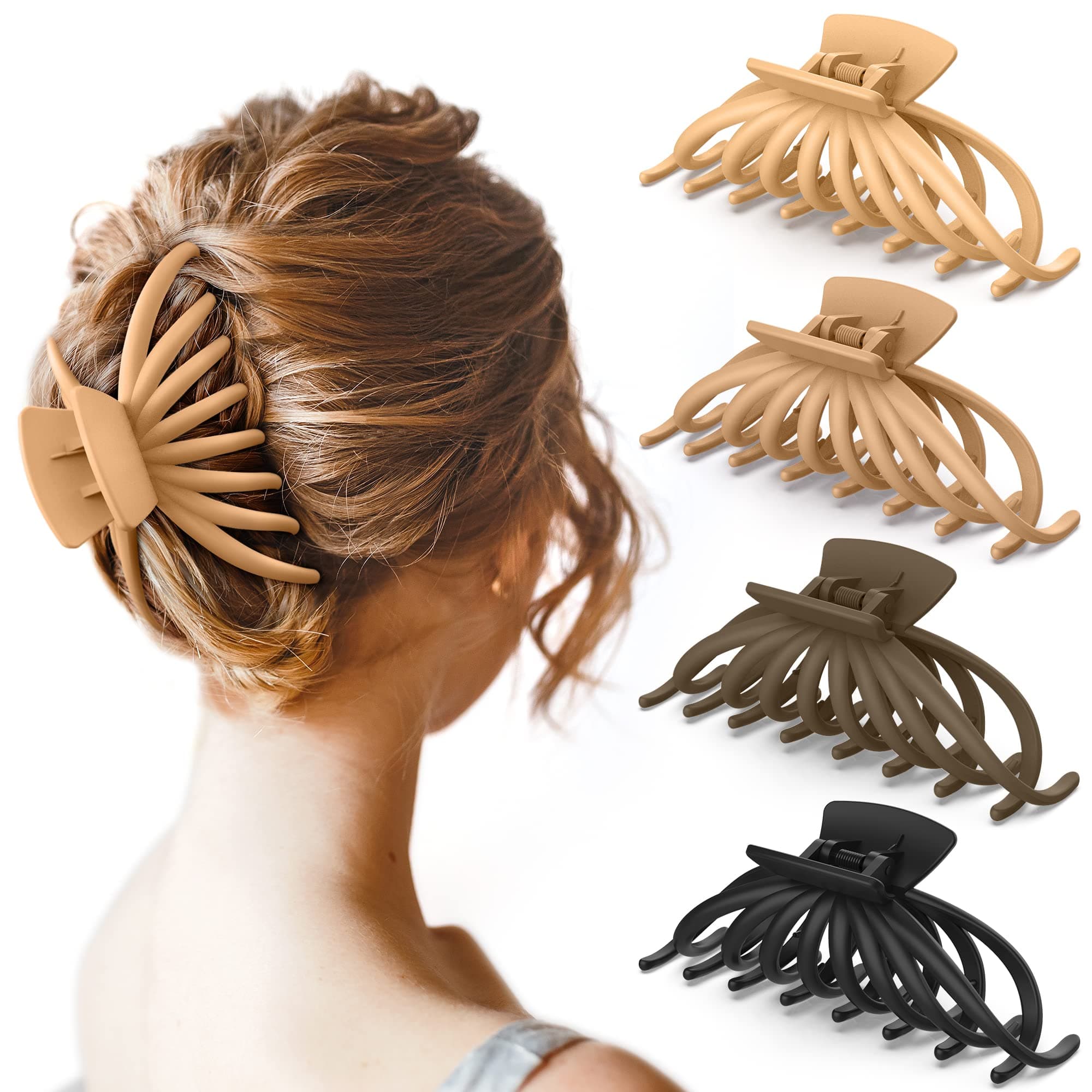 Hair Clips for Thick Hair, 4 Pack - Extra Large Hair Claw Clips for Women, 4.75" Hair Accessories for Women Girls Gifts, Neutral 4 Colors: Blonde, Caramel, Chestnut, Black
