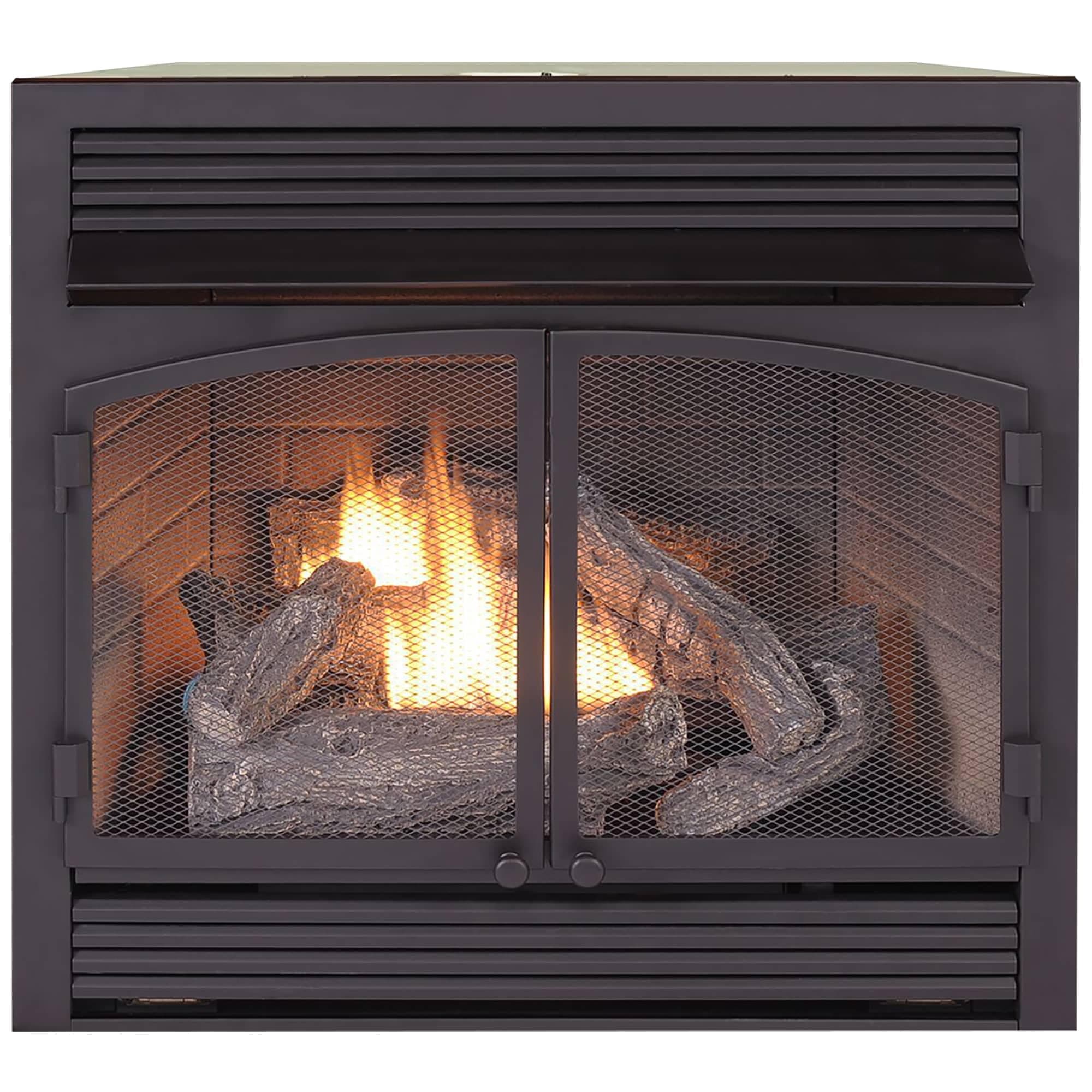 Dual Fuel Ventless Gas Fireplace Insert, Thermostat Control, 6 Fire Logs, Use with Natural Gas or Liquid Propane, 32000 BTU, Heats up to 1500 Sq. Ft., Black