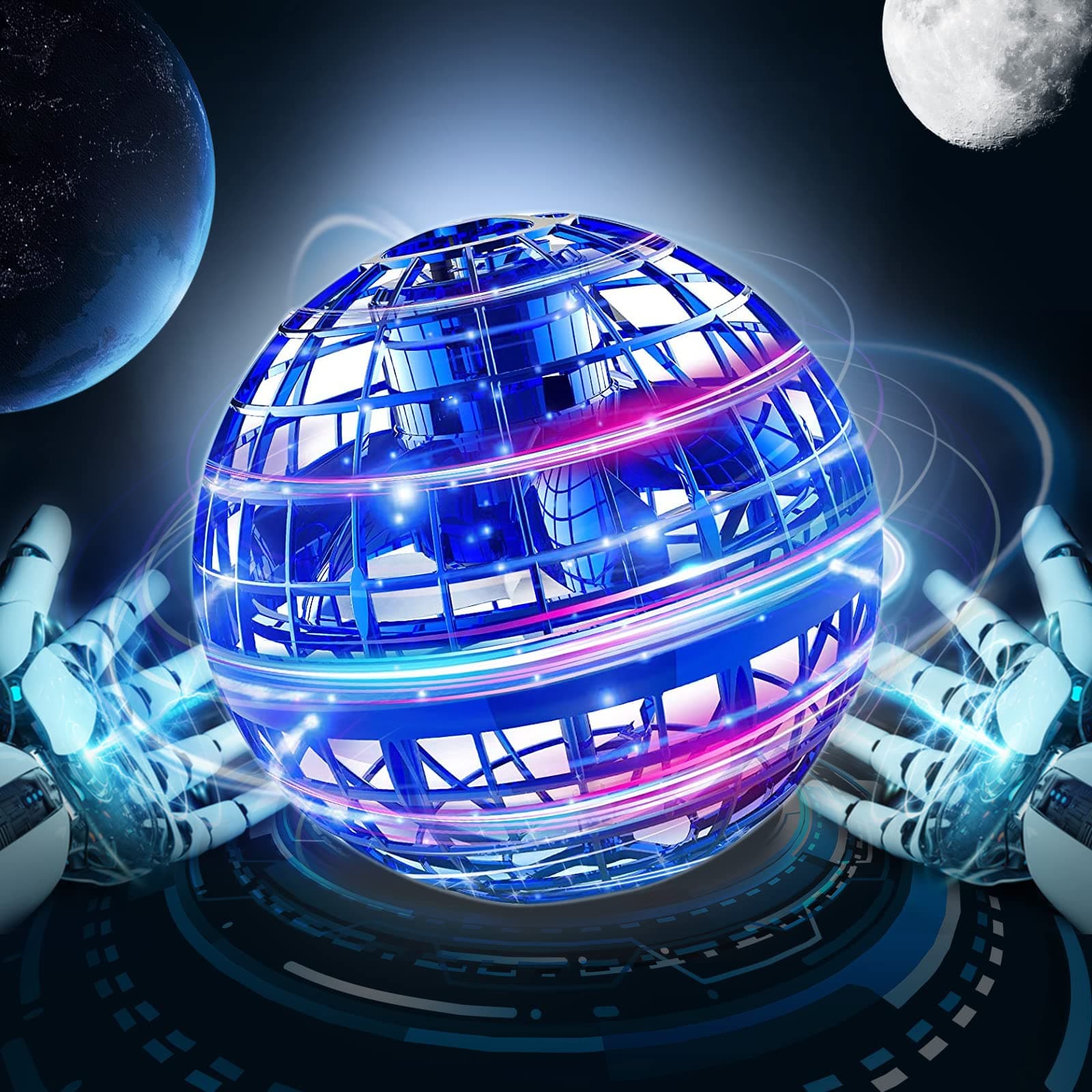 Cosmic Globe Flying Orb Ball Toy Galactic Fidget Spinner Hover Balls 360°Rotating Hand Controlled Boomerang Ball Toys Magic Led Lights Controller Mini Drone for Kids Boy Girls(Blue)