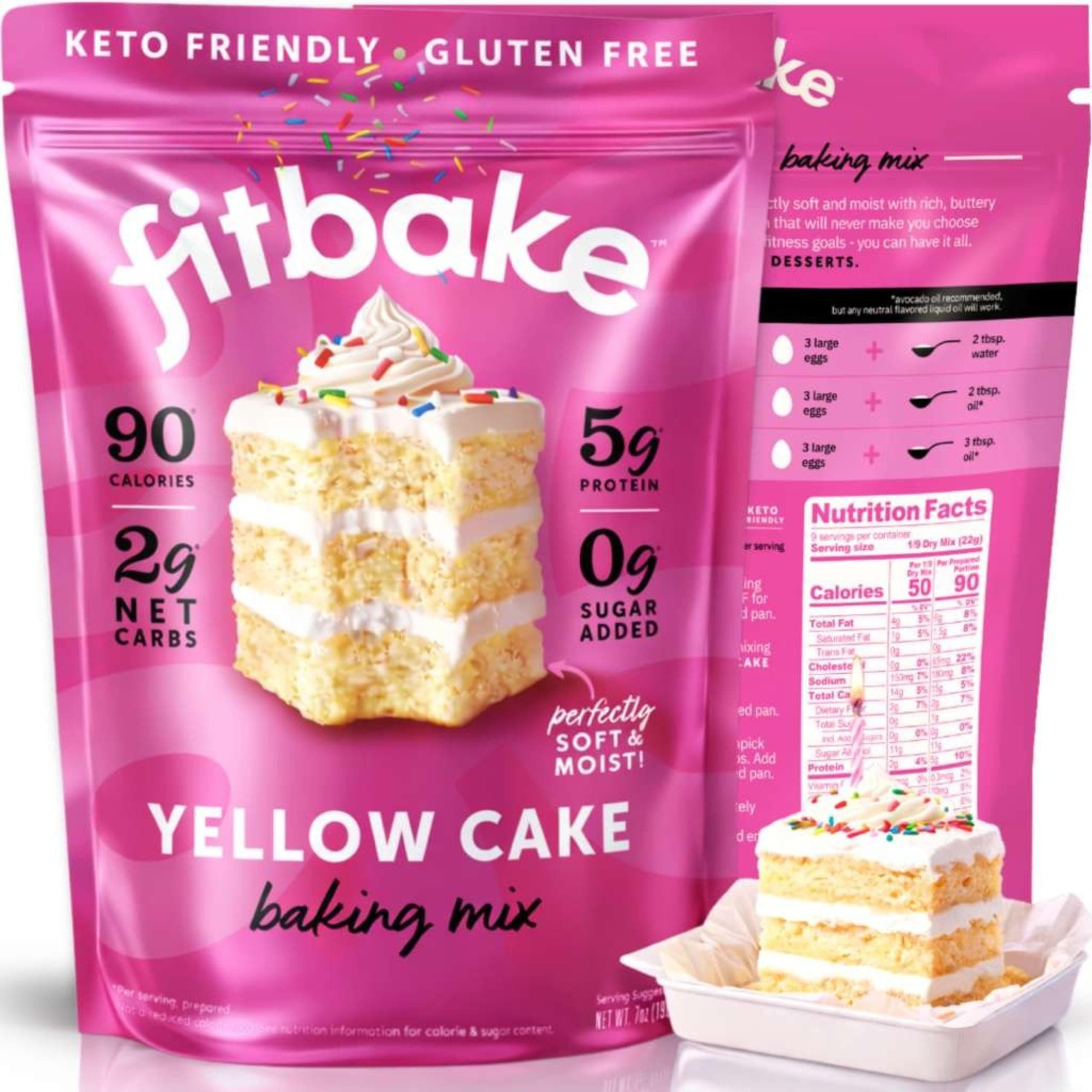 FitBake Yellow Cake Baking Mix | 2g Net Carbs Per Serving | Keto Friendly Low Carb Food | No Added Sugar Keto Snack | Zero Sugar & Gluten Free Desserts | Naturally Sweetened Cake Mixes Keto Foods 7oz