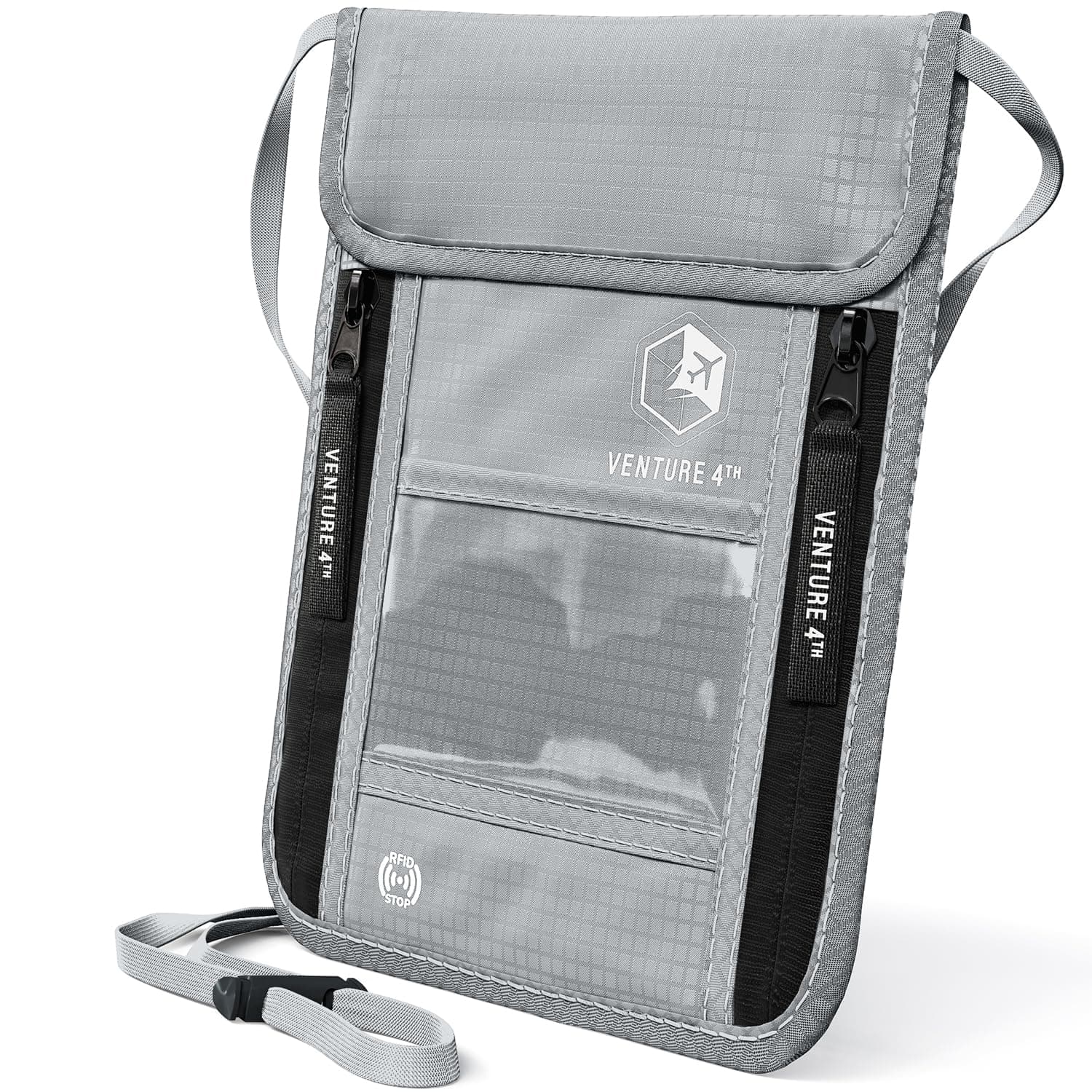 - Neck Wallet for Women & Men – RFID Blocking Passport Holder for Travel, Hidden Neck Pouch with 6 Compartments, Slim Lightweight Travel Organizer with Adjustable Strap (Silver)