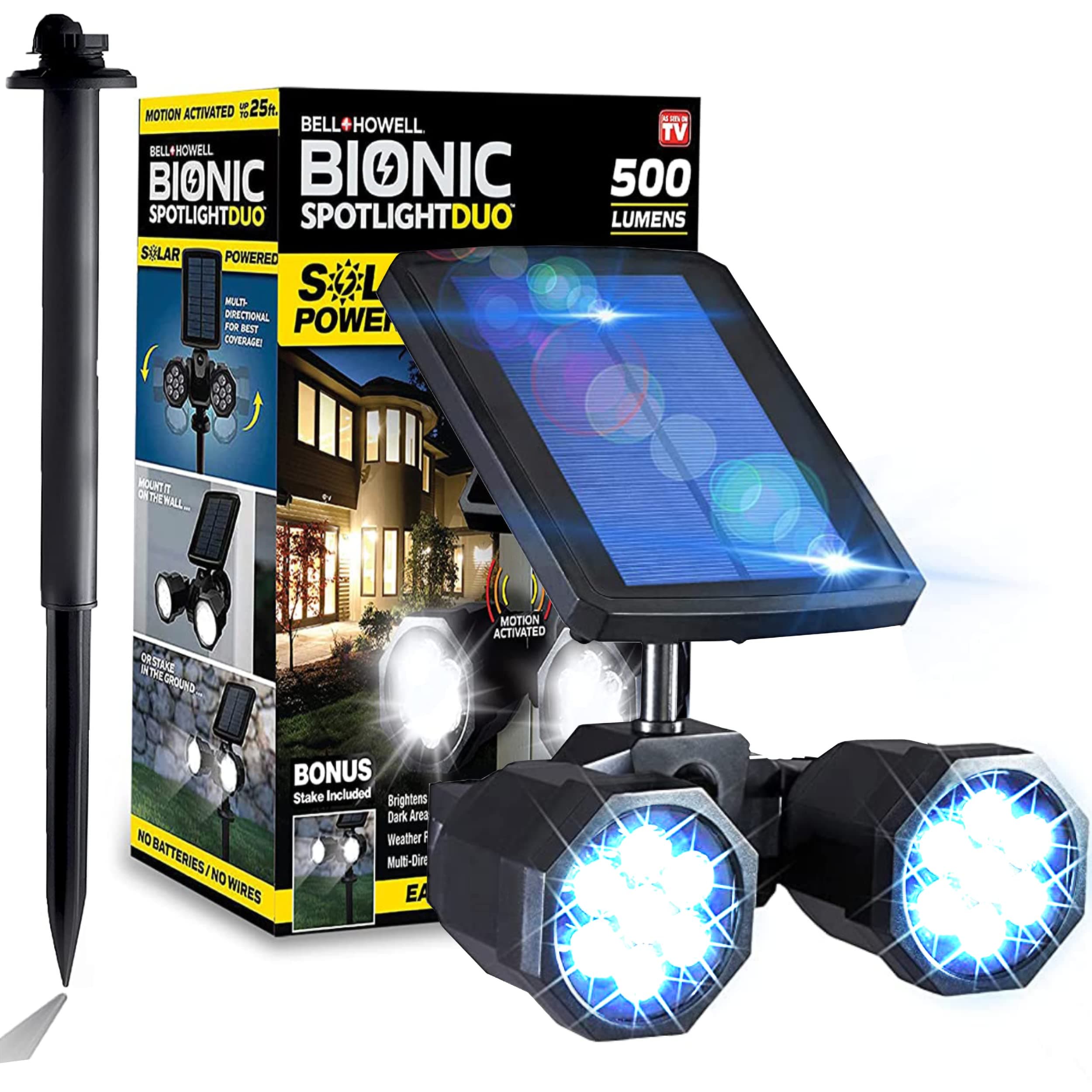 Bell+Howell Bionic Duo Spotlight: Solar Outdoor Lights with Motion Sensor, Adjustable Heads, Super Bright LEDs - Waterproof Landscape Lighting for Patio, Yard, Garden - No Batteries Needed!