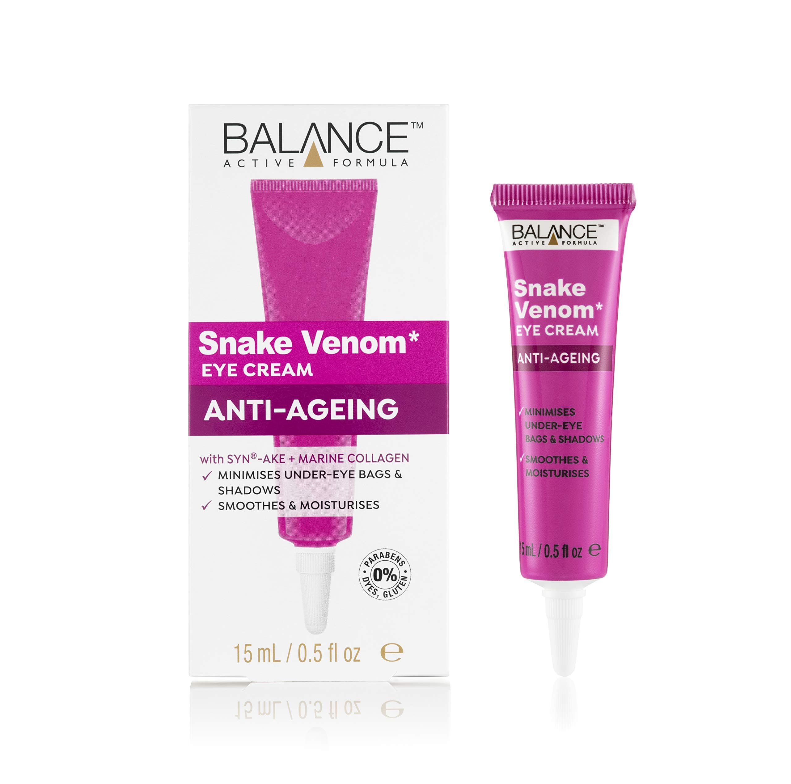 Balance Active Formula Snake Venom Eye Cream (15ml) - With Active Peptides & Marine Collagen. Minimises Under Eye Bags & Shadows. Smoothes & Moisturises.