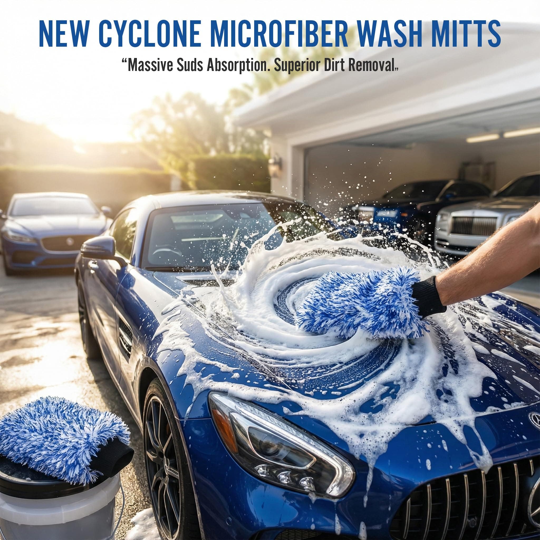 TAKAVU New Car Wash Mitt, 2 Pack Premium Cyclone Microfiber Washing Gloves, Holds Tons of Sudsy Water for Effective Washing, Machine Washable, Lint Free, Scratch Free