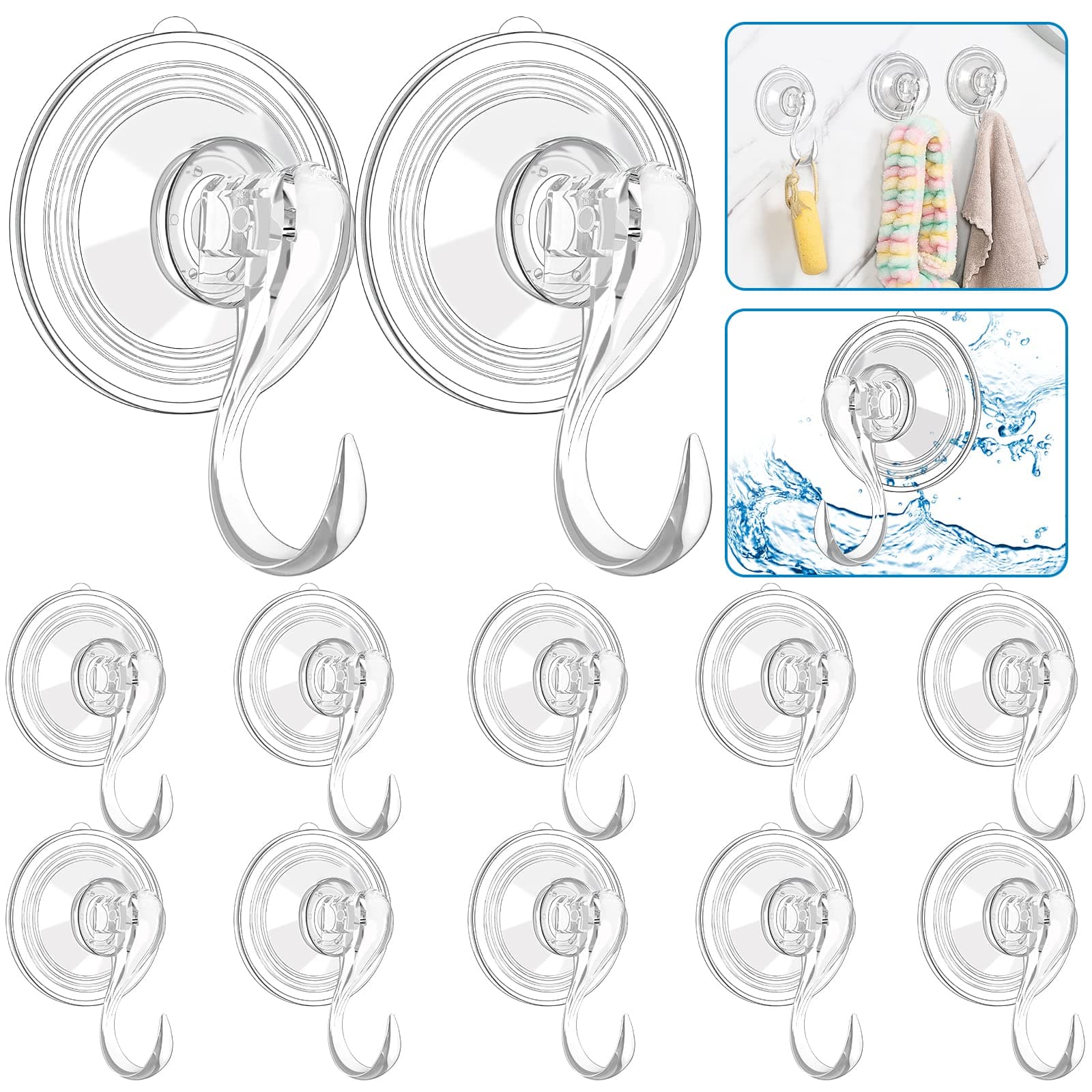 AROICSuction Cup Hooks, 12 Pack Heavy Duty Vacuum Hooks for Shower, Towel, Kitchen, Bathroom, Glass Wall, Window