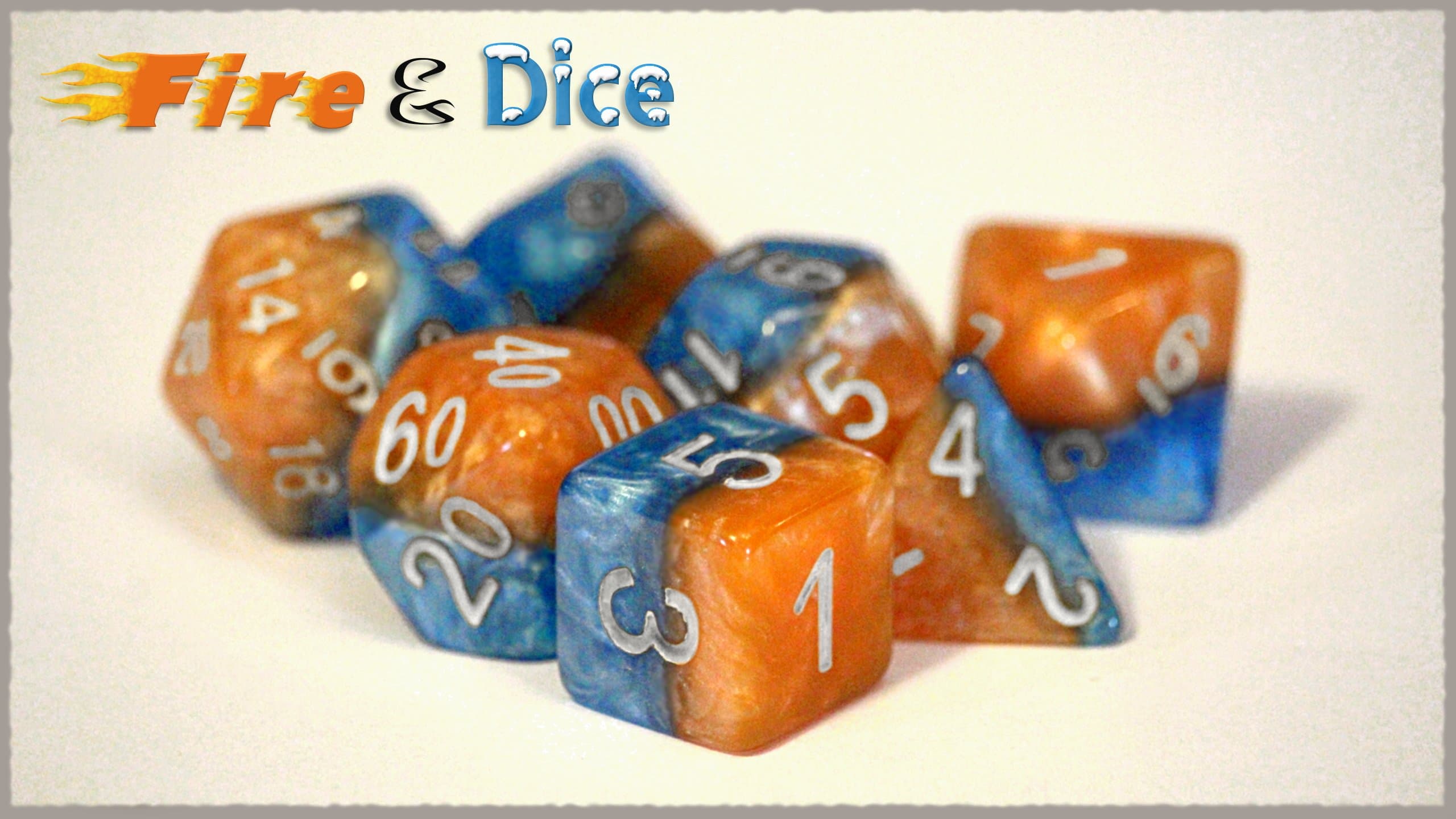 Fire & Dice Halfsies Dice - 7 die polyhedral dice Set - Flame & Frost - Silver Numbering