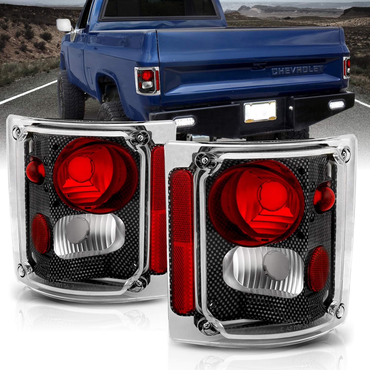 Carbon Black Housing Replacement Brake Tail Lights Set for 1973-1991 Chevy/GMC Full Size Blazer Suburban - Passenger and Driver Side
