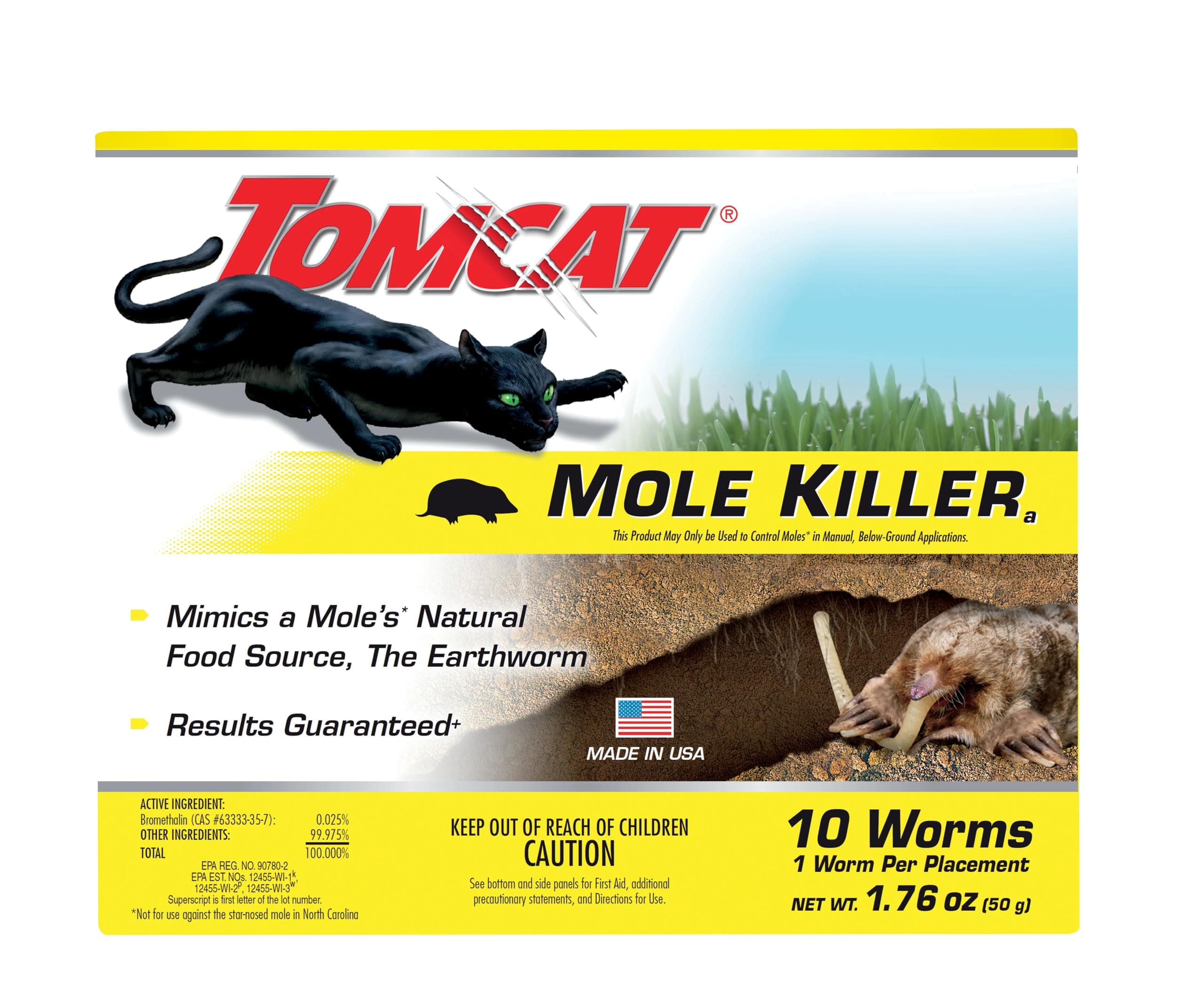 Mole Killer(a), Ready-to-Use Worm Bait Strips that Mimic Earthworms, Kills Moles in One Feeding, 10 pk.