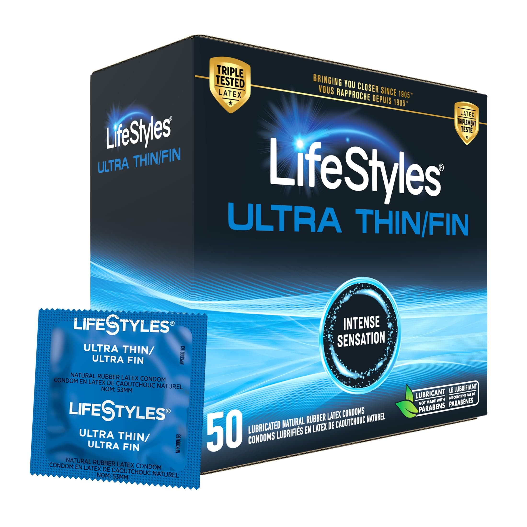 Lifestyles Ultra Thin Natural Rubber and Lubricated Latex Condoms Value Pack, 50 Count