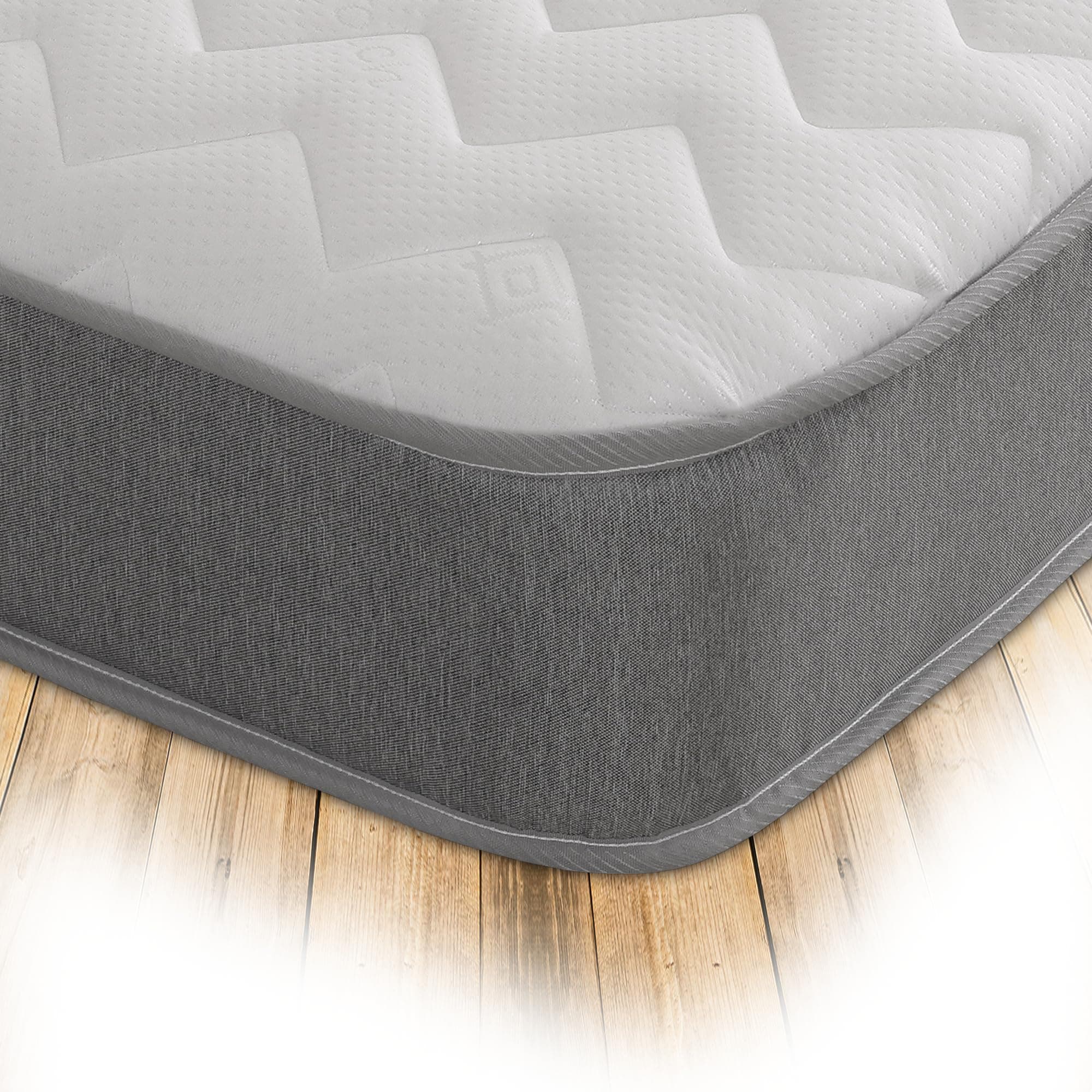 Small Single Mattress with Springs & Memory Foam - Grey Zig Zag Model. 7.5 Inch Budget Mattress, Soft, 75x190cm