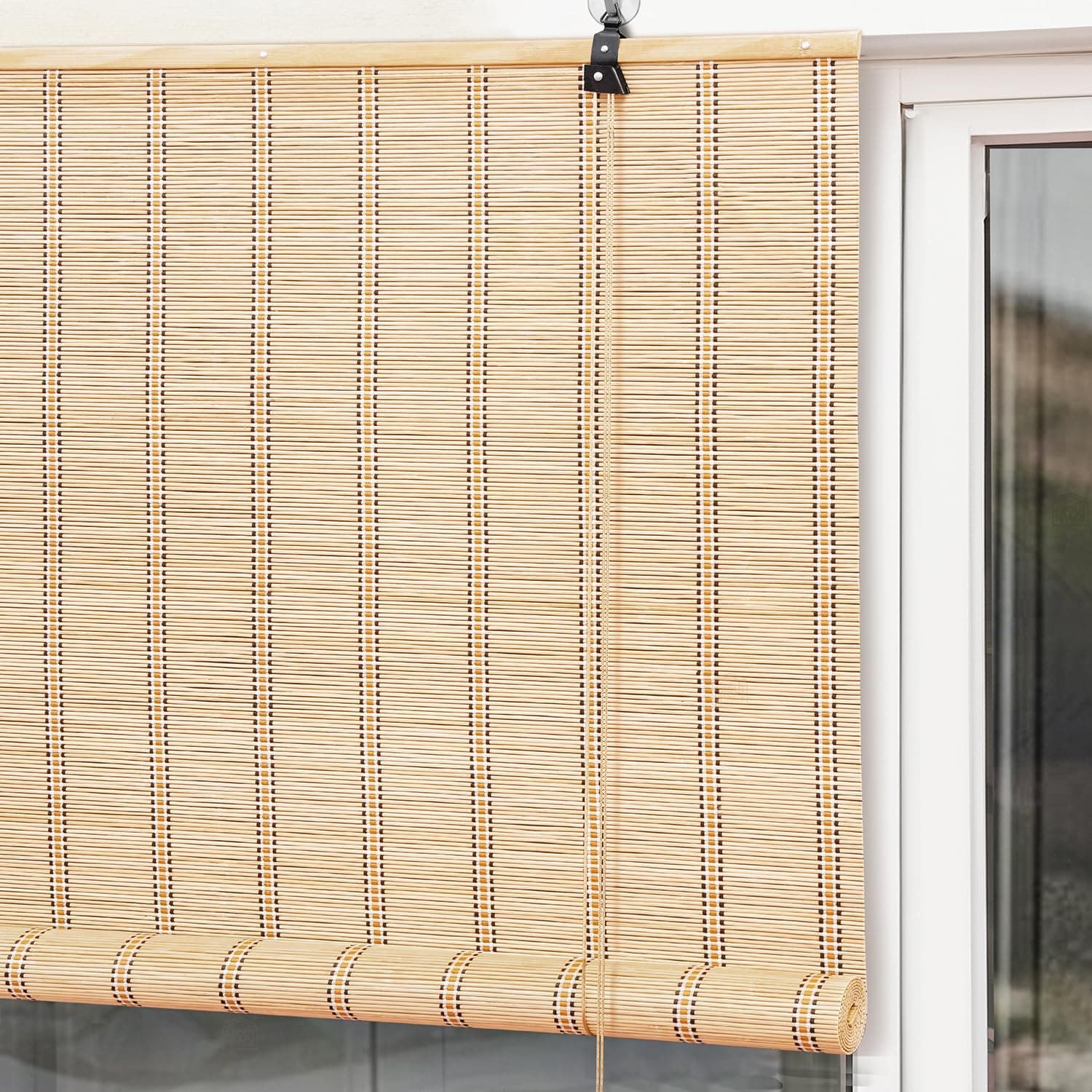 ABOUT SPACE Bamboo Curtains - W 4 ft x H 6 ft - Rope Mechanism Roll Up Down Bamboo Shade for Sunlight, Dust Protection Window Chick Blinds for Balcony, Resort, Restaurant, Hotel, Dhaba