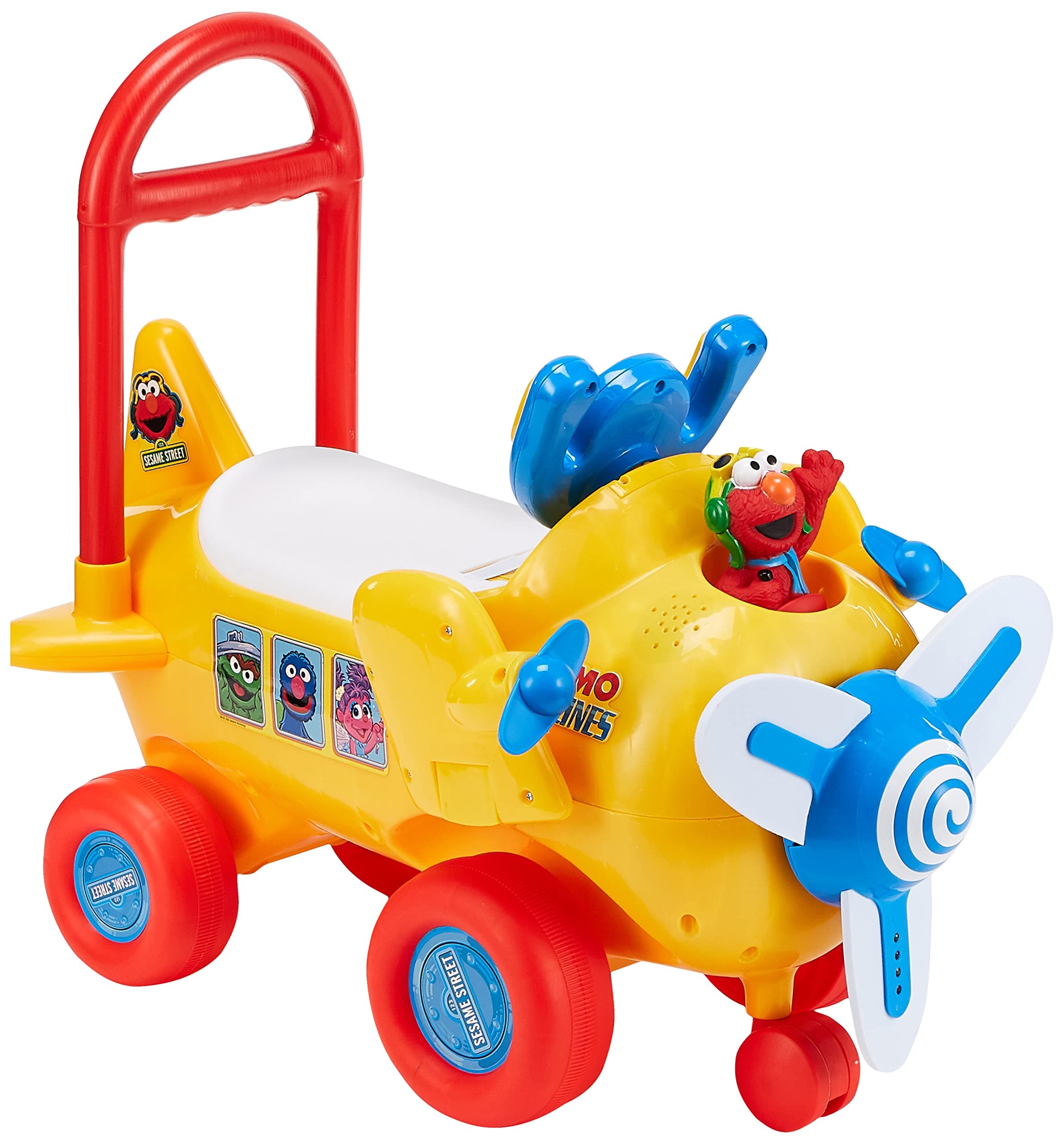 Kiddieland Sesame Street Elmo's Activity Plane Ride-On Toy, Lights Sounds Steering Wheel, Spinning Propeller, Imaginative Pretend Play for Toddlers