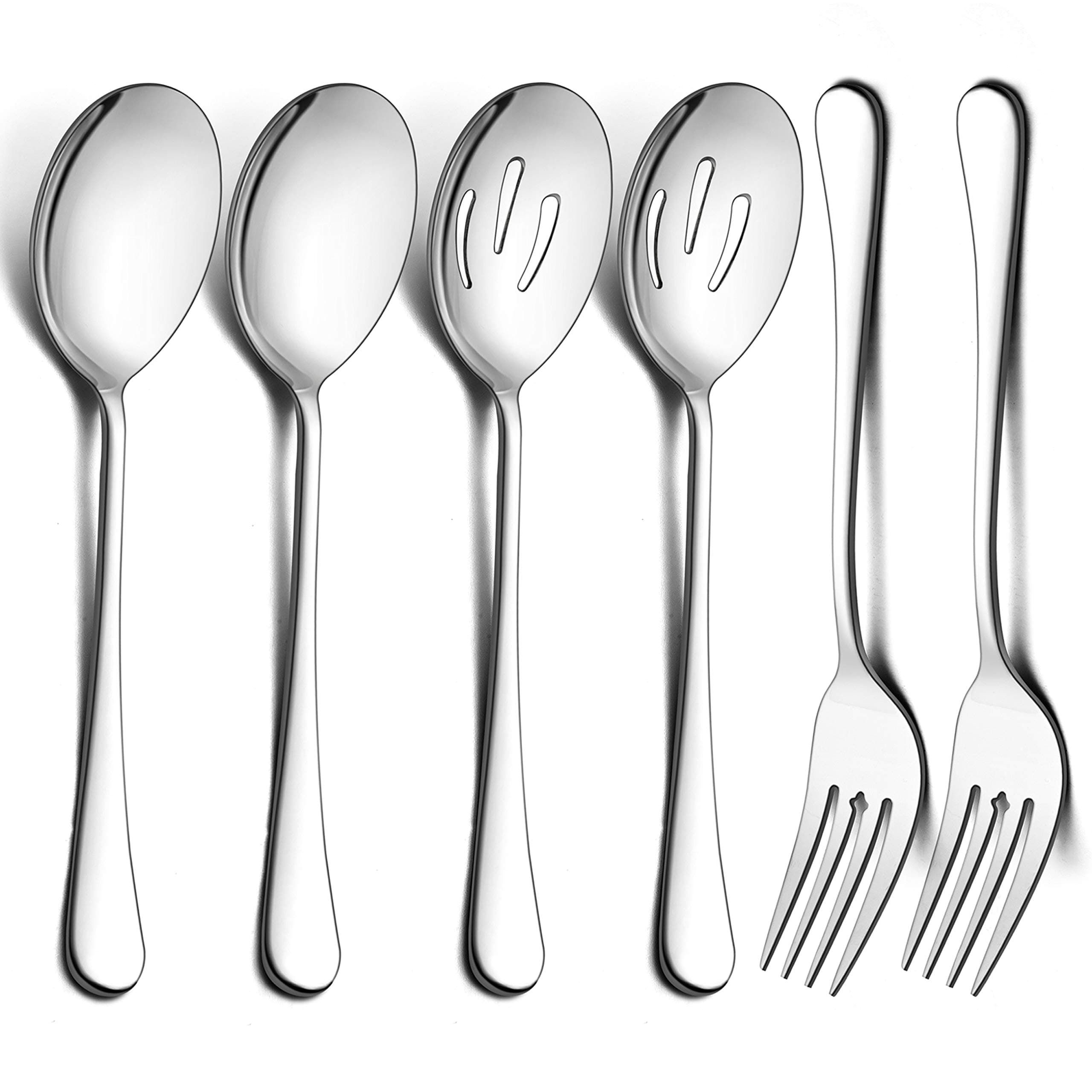 6-Piece Large Serving Spoons and Forks Set, 9.8 Inch Stainless Steel Buffet Catering Party Banquet Serving Spoon Fork, Mirror Finished, Dishwasher Safe