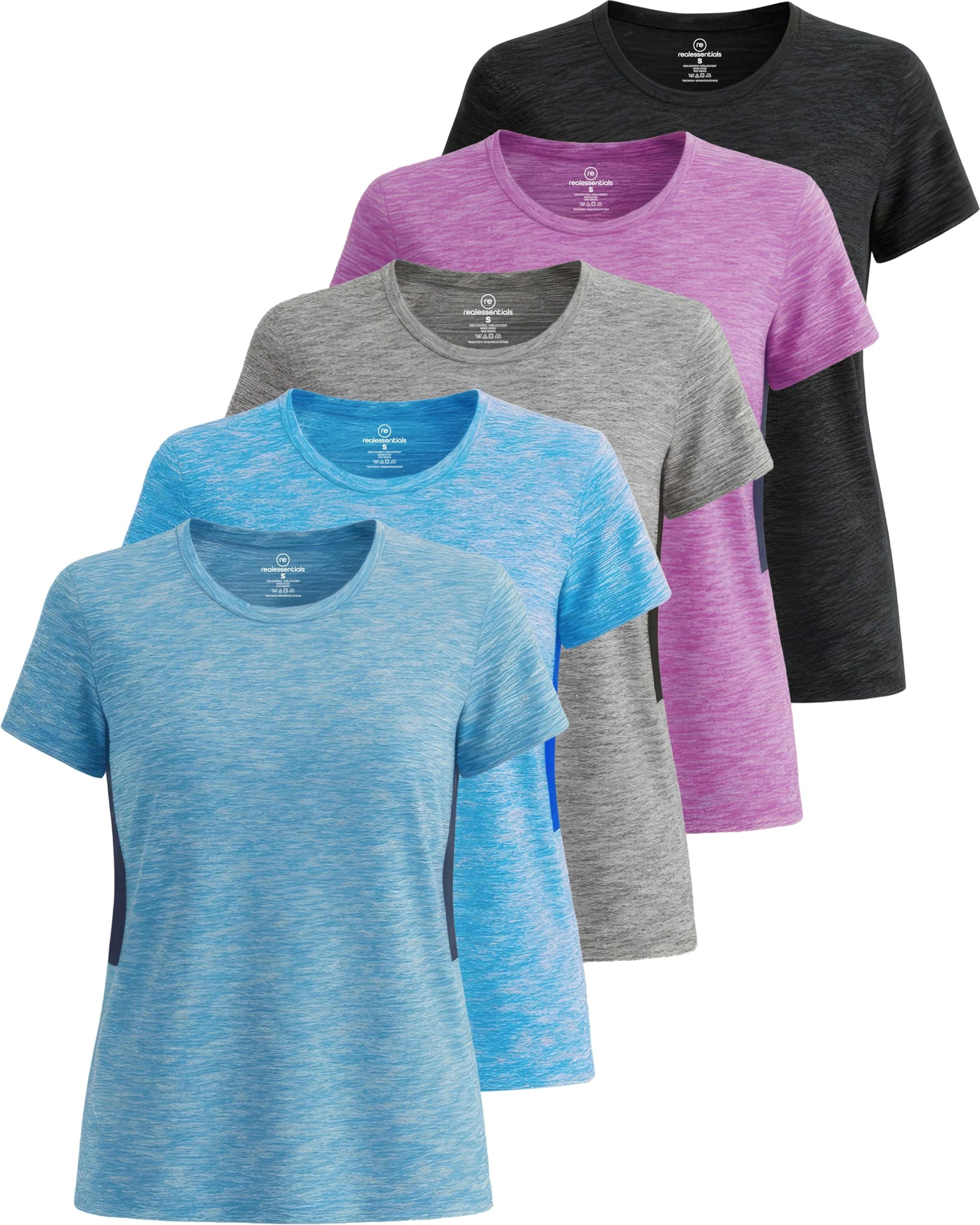 5 Pack: Women's Short Sleeve T-Shirts Workout Tops Fitness Pilates Gym Activewear Athletic (Plus Available)