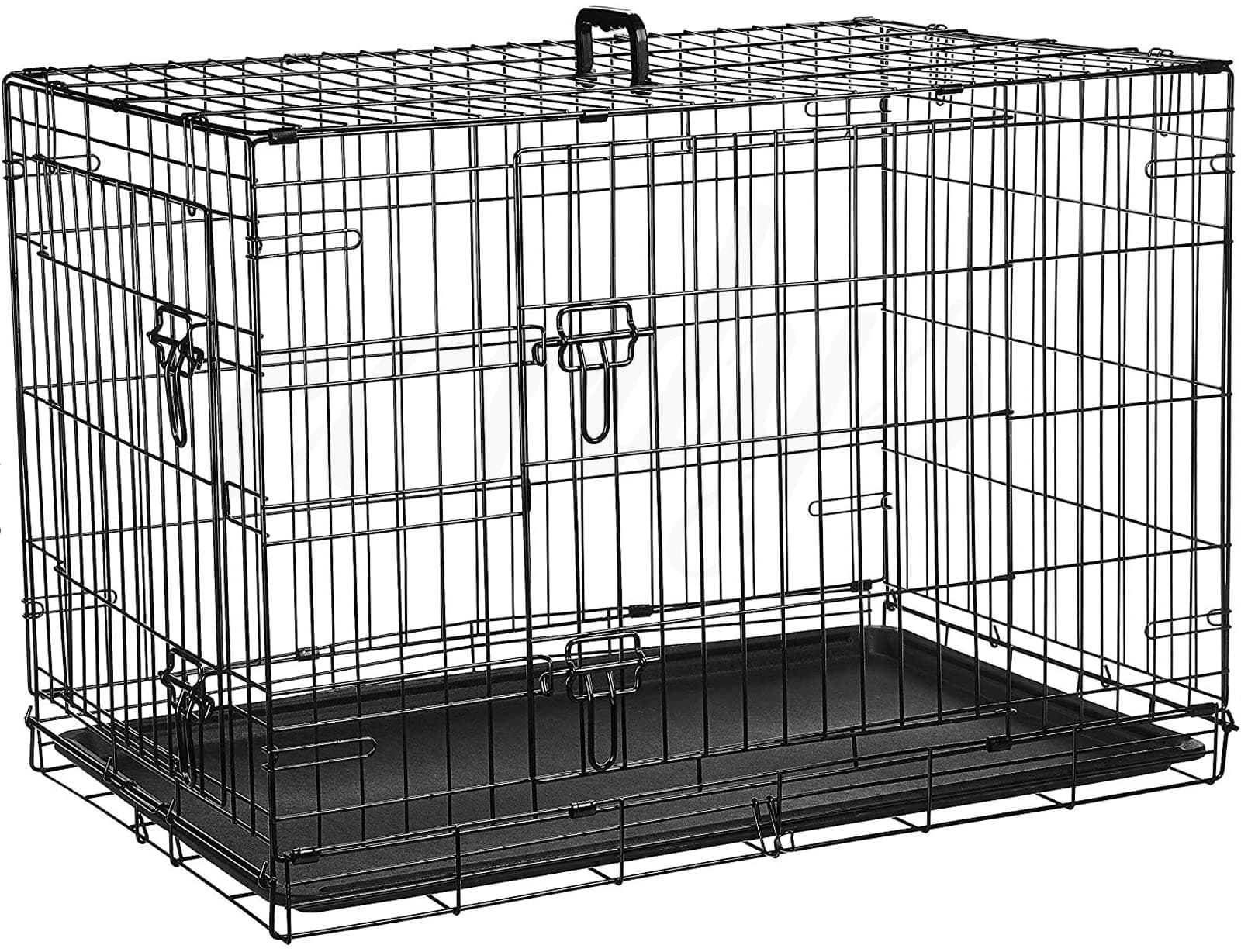 Medium Sized Dog Crate | Puppy Cage with 2 Doors Dual Access | Easy Clean Removable Plastic Tray | Folding Metal Frame | Portable Training Travel Crate 30 inch - Sliding Locks & Carry Handle