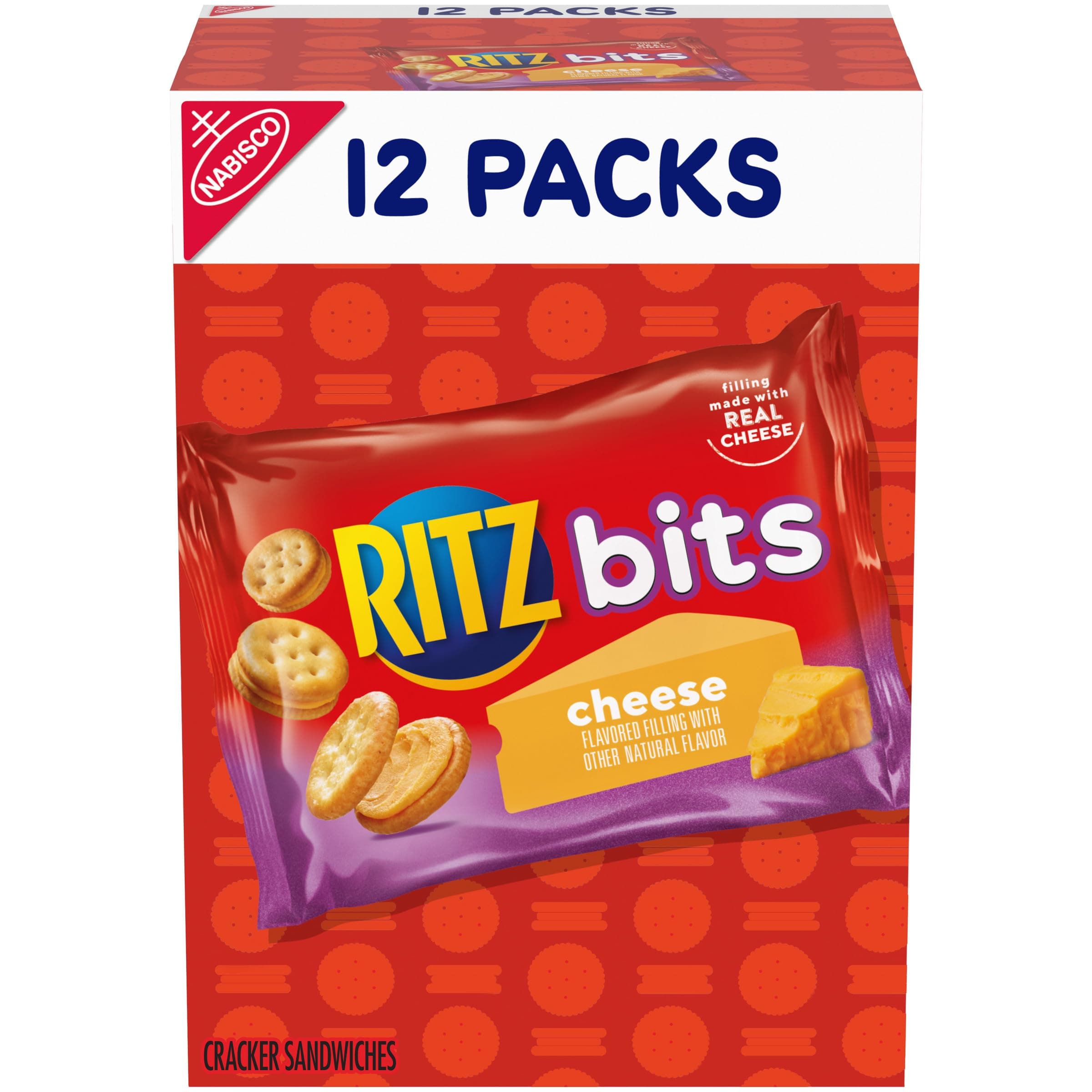 RITZ Bits Cheese Sandwich Crackers, Lunch Snacks, 12 Snack Packs