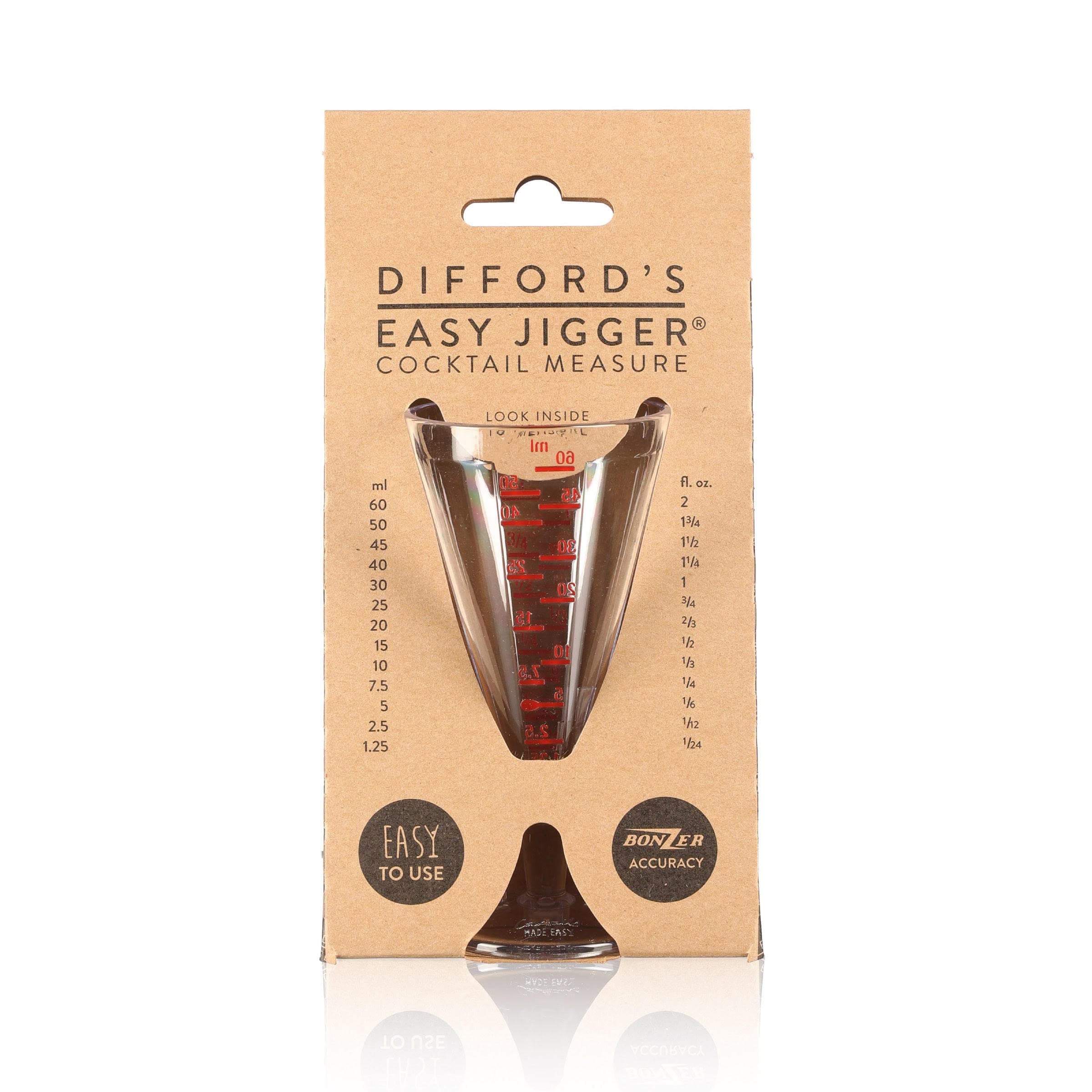 DIFFORD'S Easy Jigger® Spirit Measure by Guide and Bonzer | Cocktail Jigger Spirit Measures (25ml, 50ml, 60ml) for Unbeatable Accuracy| Single or Double Shot Alcohol Measure