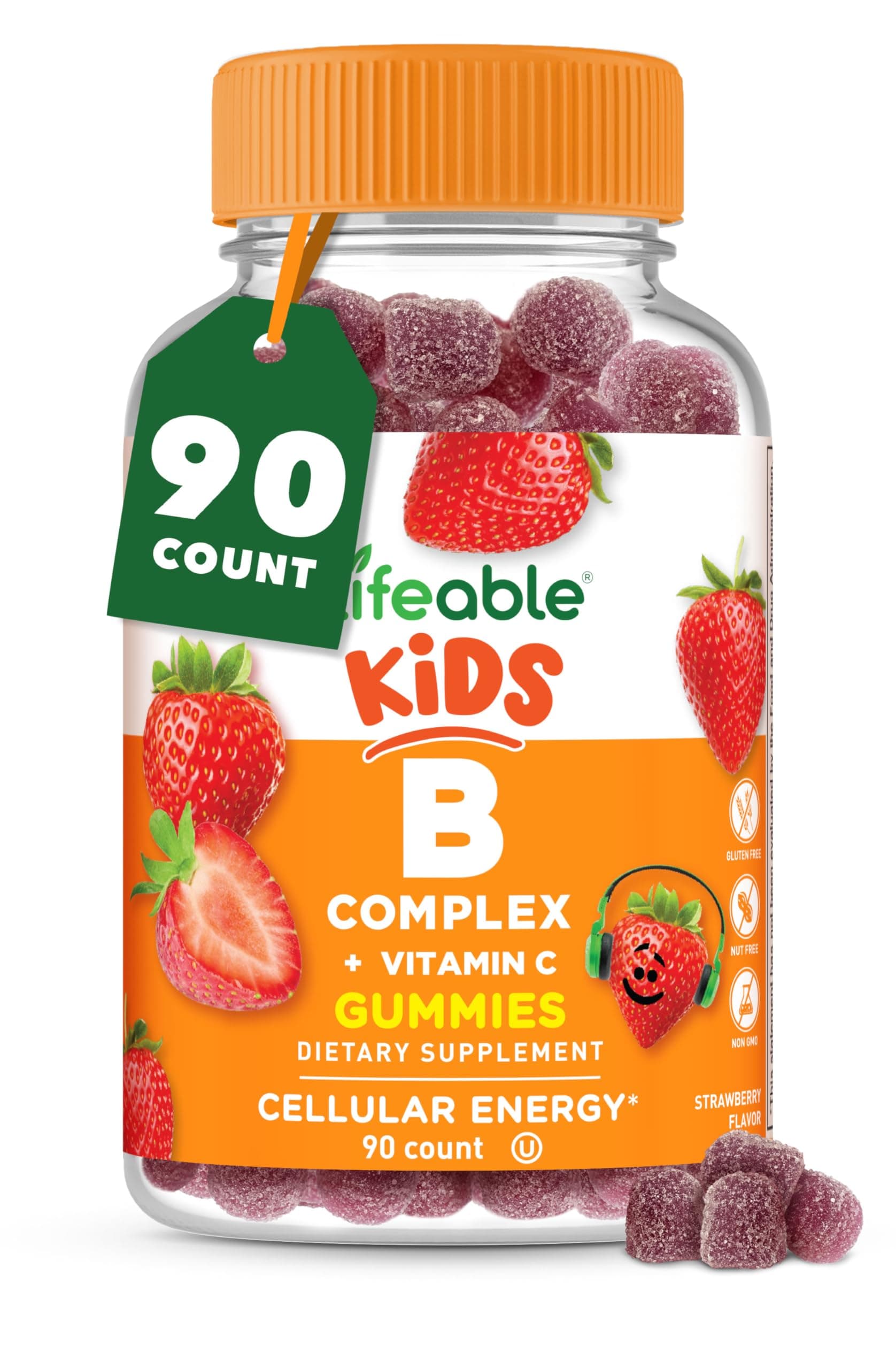 Lifeable Vitamin B Complex for Kids | with VIT C | Great Tasting B Complex Gummies | Vegan Kids B Complex | Energy and Nerve Support | 90 Gummies