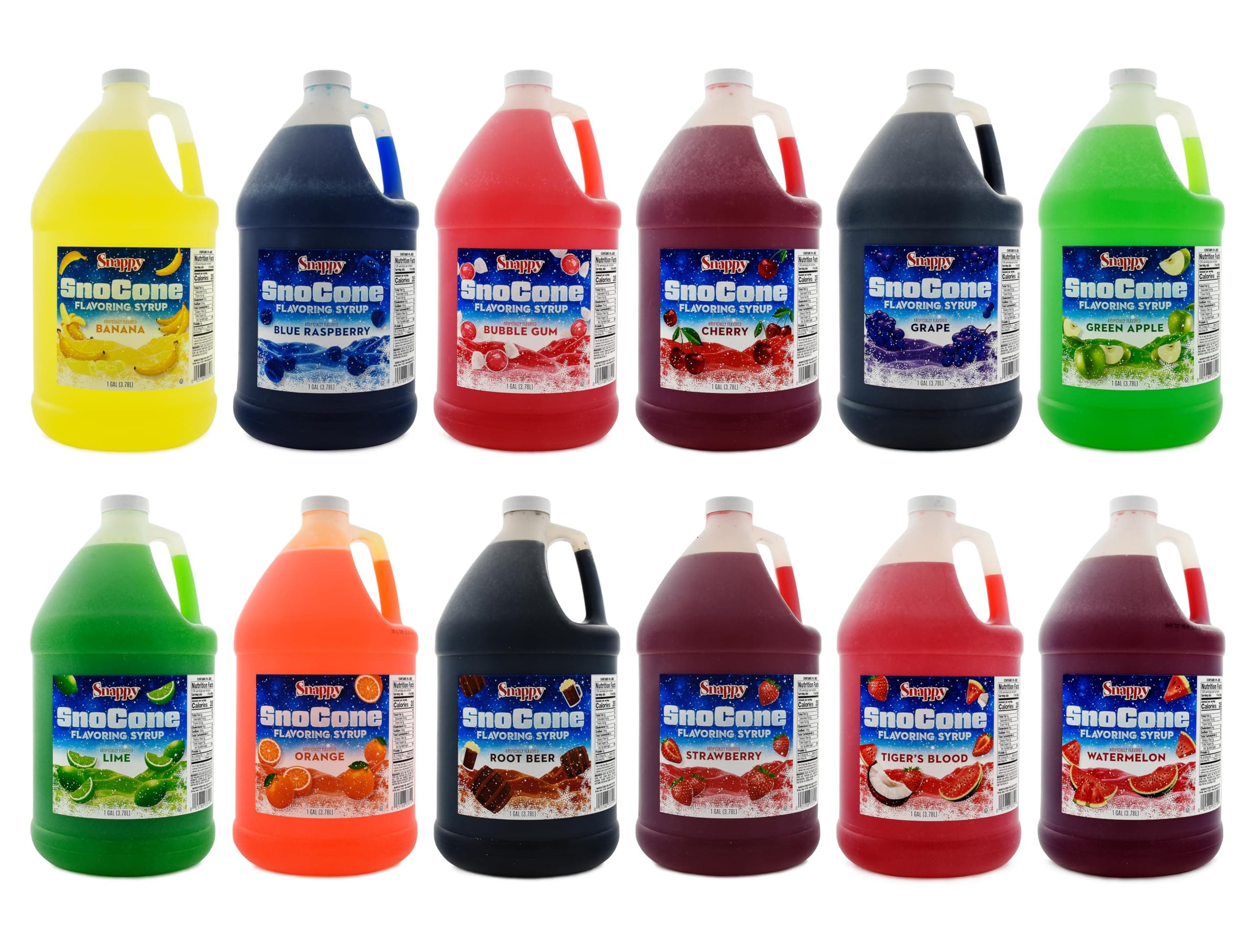 Snappy Sno Cone Syrup Mix & Match 4 Pack, 1 Gallon Each — Ready-to-Use Shaved Ice & Snow Cone Syrups, Choose Any 4 Flavors from 14 Options