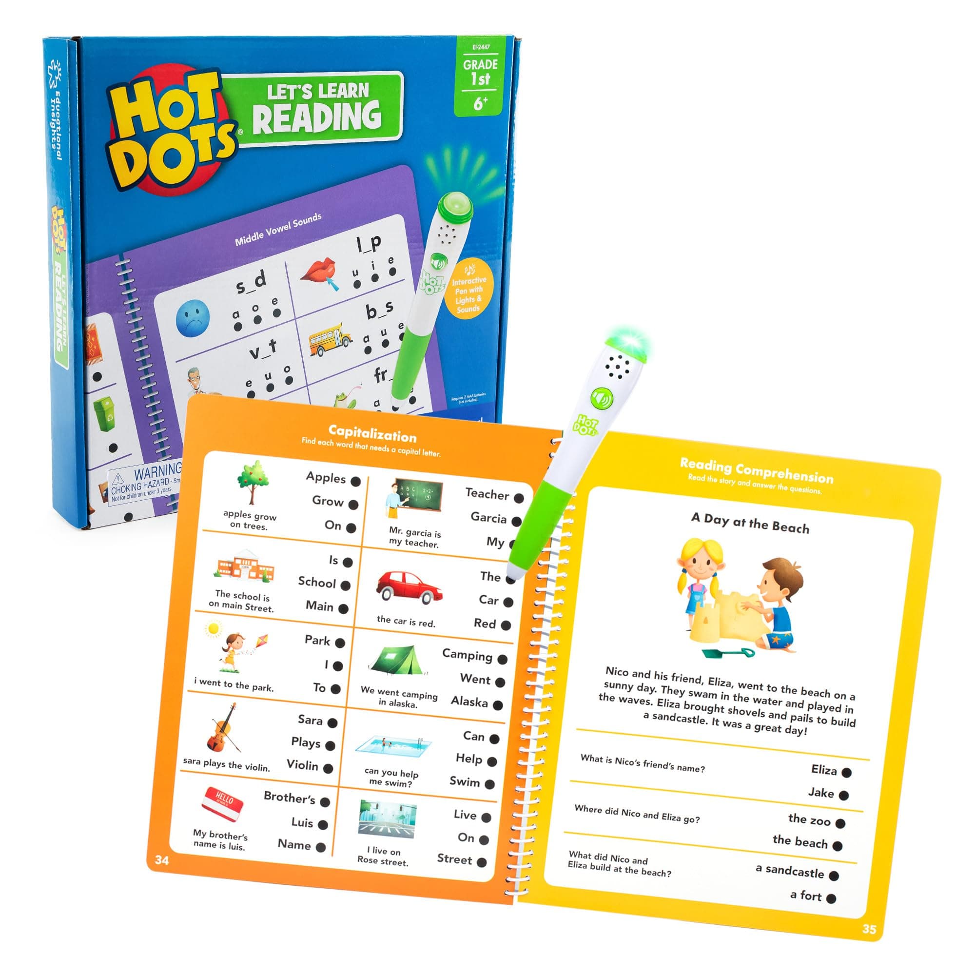 Educational Insights Hot Dots Let's Learn 1st Grade Reading, Reading Activity Workbook, Ages 6-7