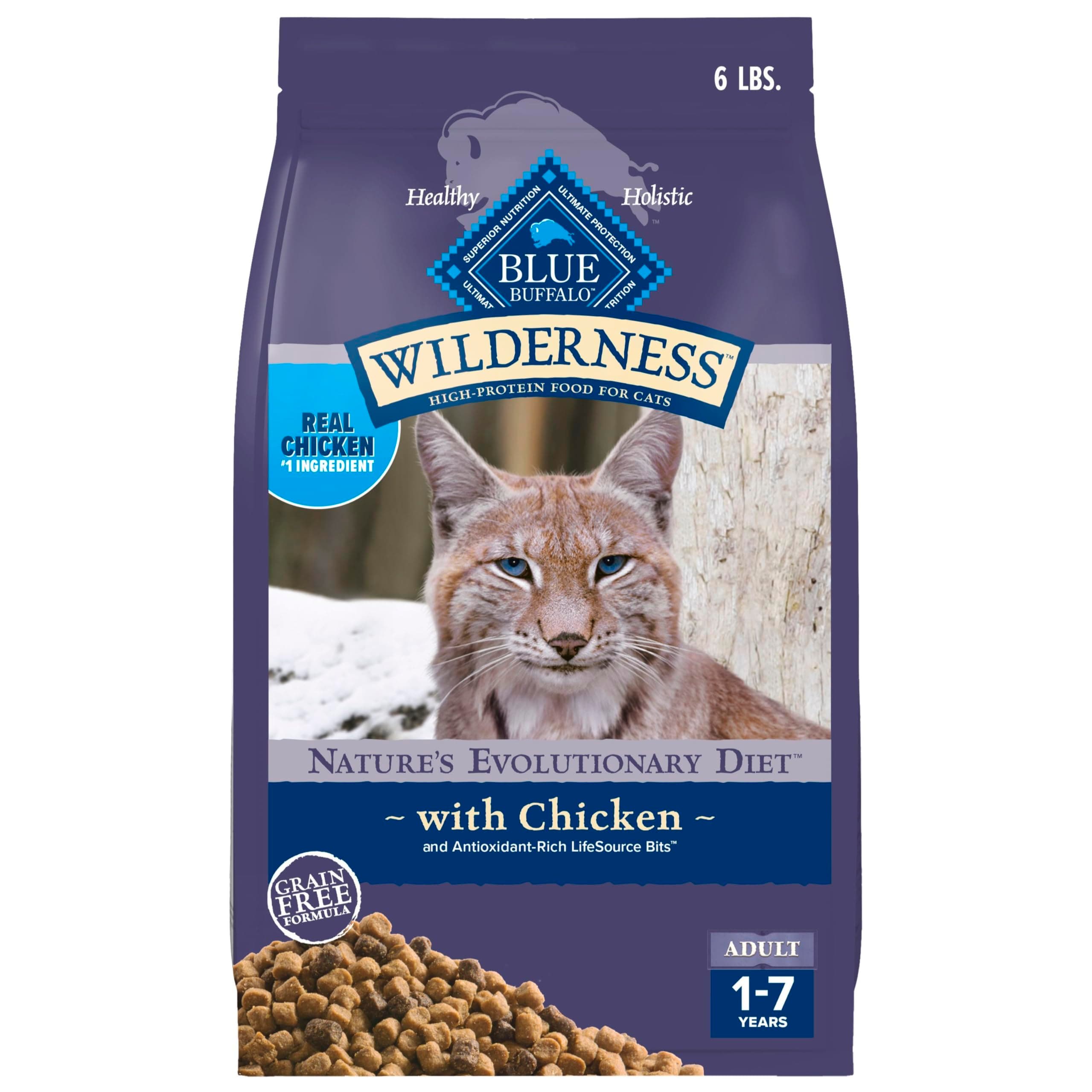 Blue Buffalo Wilderness Nature's Evolutionary Diet High-Protein, Grain-Free Natural Dry Food for Adult Cats, Chicken, 6-lb. Bag