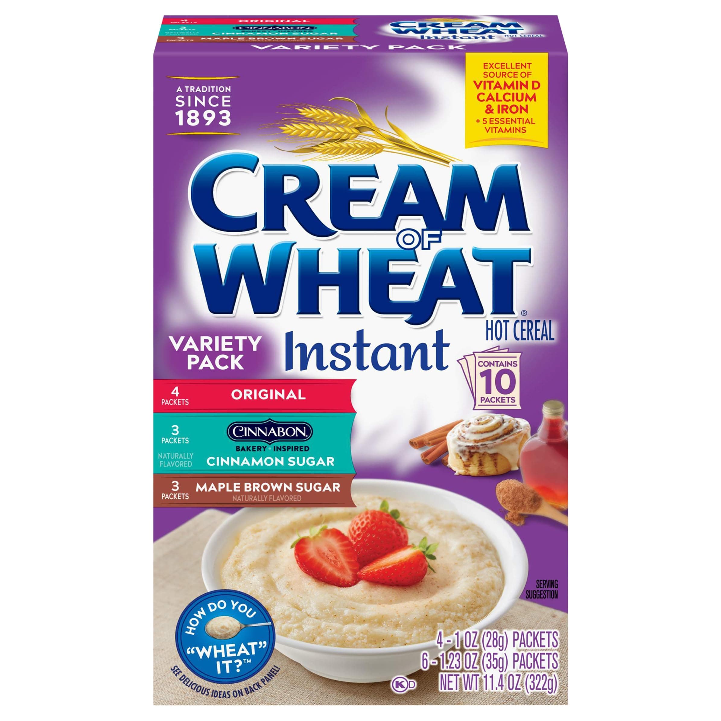 Instant Hot Cereal, Three Flavor Variety Pack, 10 Packets (Pack of 12)