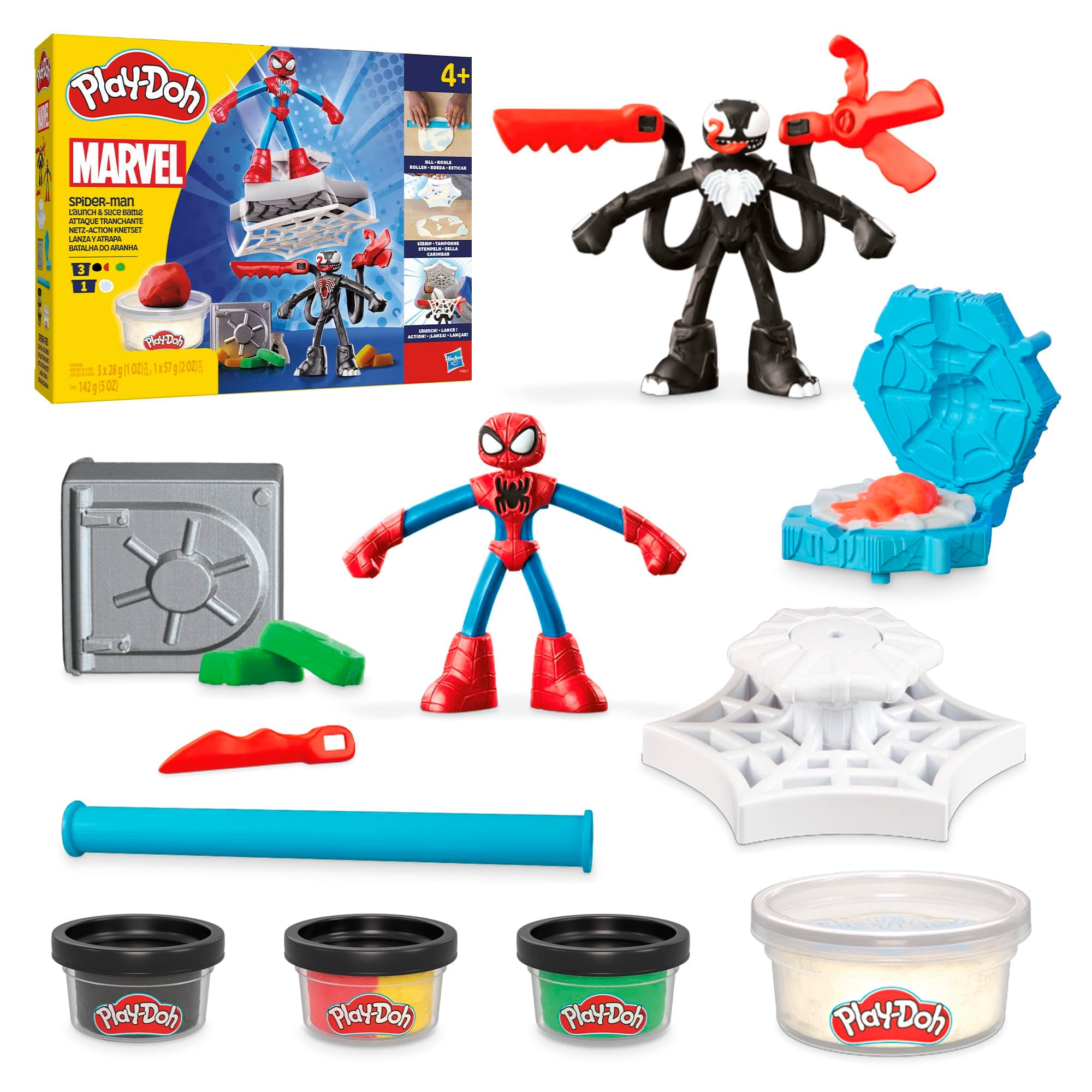 Play-Doh Marvel Spider-Man Launch & Slice Battle Playset with 2 Bendy Action Figures and 7 Accessories, Imagination Toys for Boys & Girls 4 Years & Up