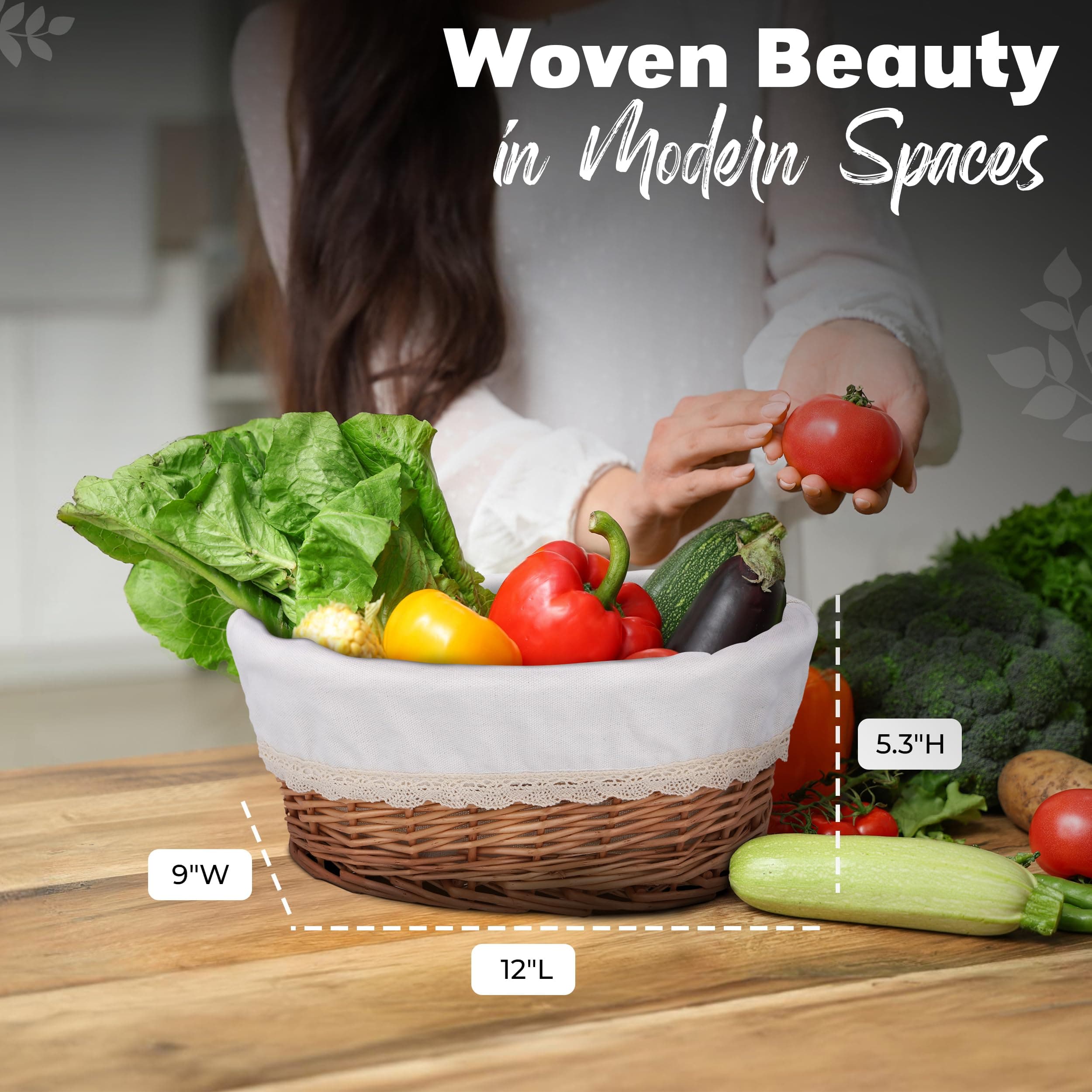 A ARTIZANKA Large Rectangular Brown Rattan Wicker Bread Basket with Removable Liner and Cover - 12x9” Bread Serving Set for Homemade Sourdough Bread