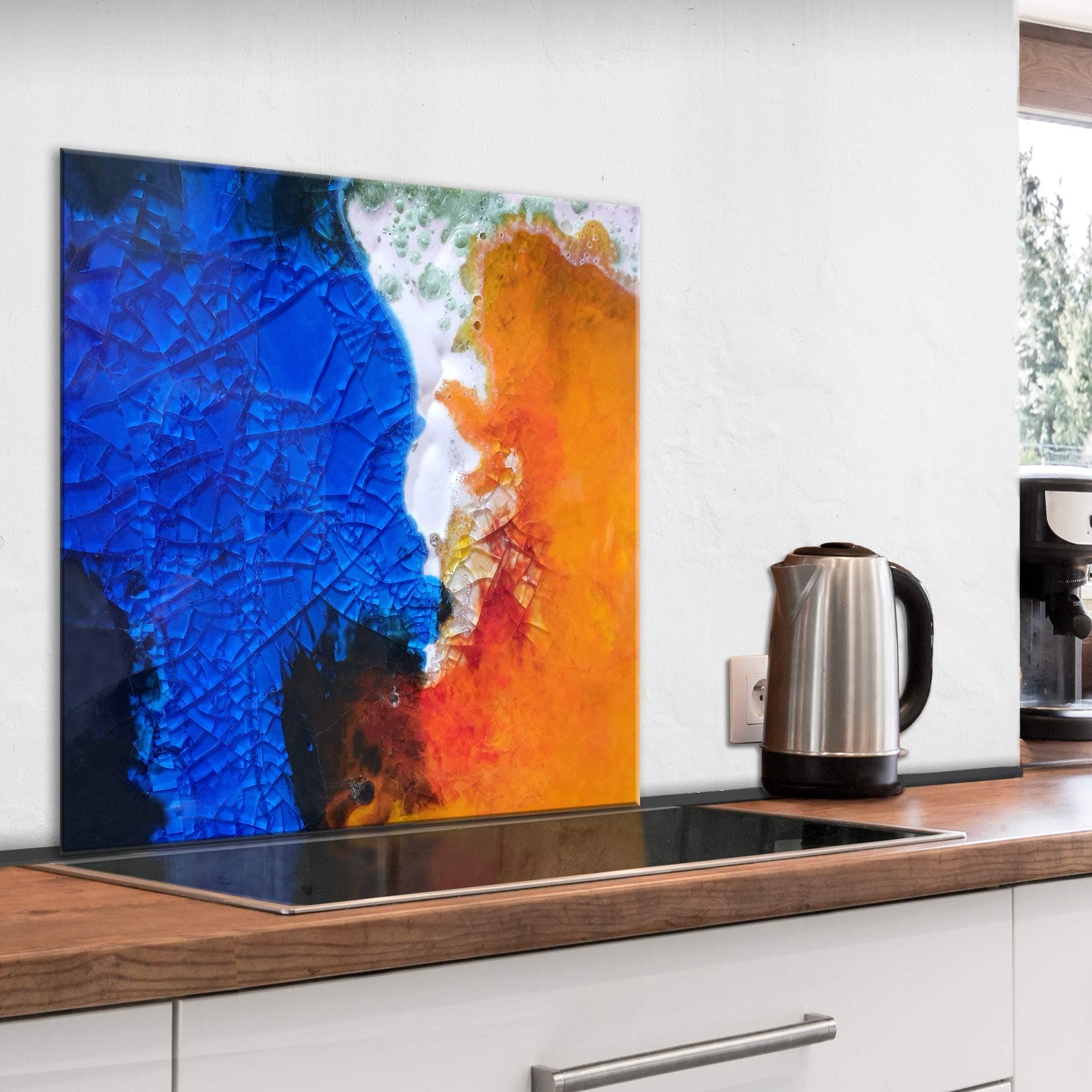 murando Glass Splashback for Kitchen Backsplash Cooker Protector Tempered Glass Decorative Wall Art Panel Heat Resistant Graphic 60x60 cm / 24"x24" Tiles Mosaic Yellow Blue f-A-0858-aq-a