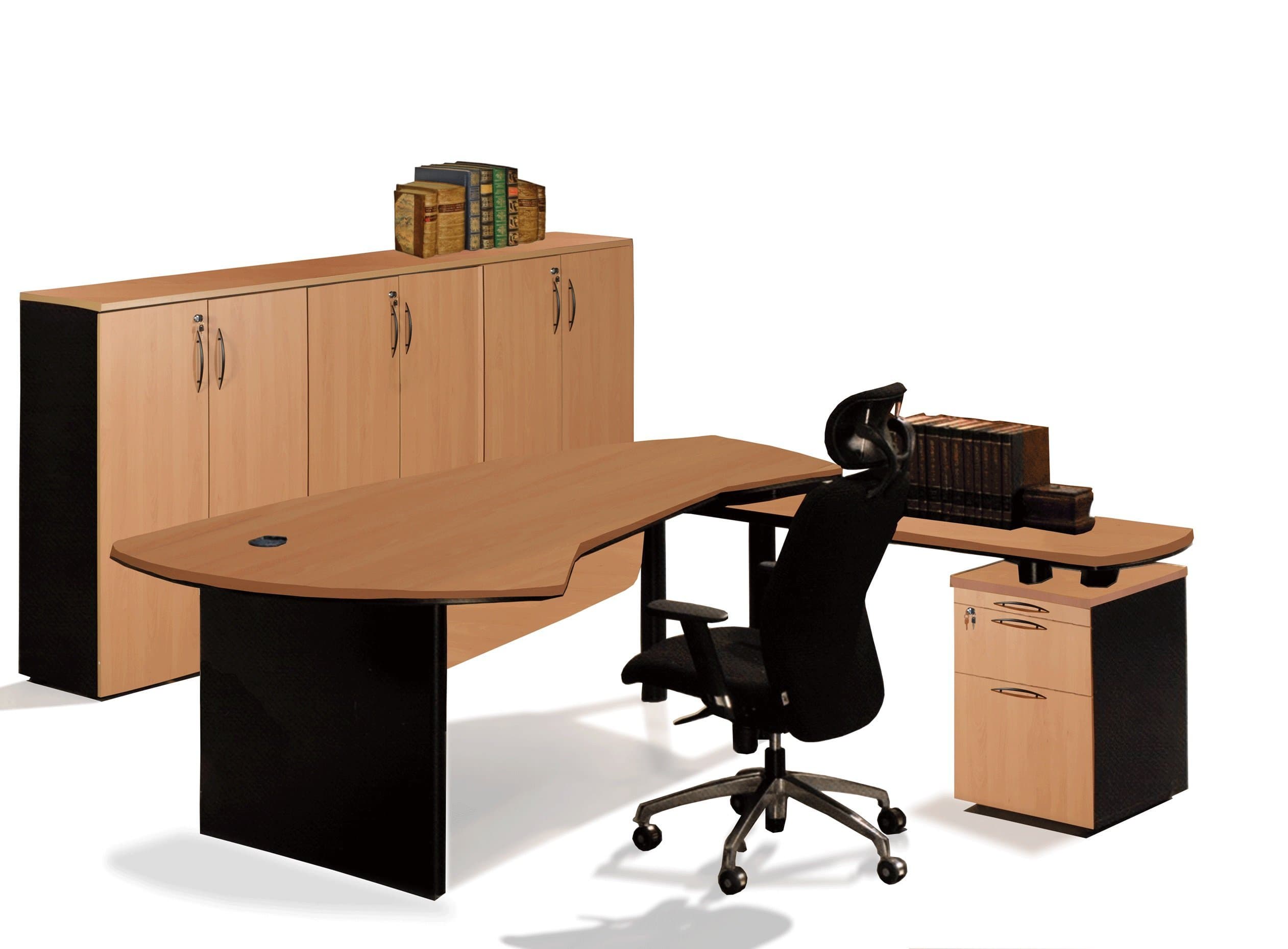 OfisELITE 3348 Desk Office Suite L-Shaped Executive Management Complete Right Group Contemporary Table, Beech-Black, 5 Piece