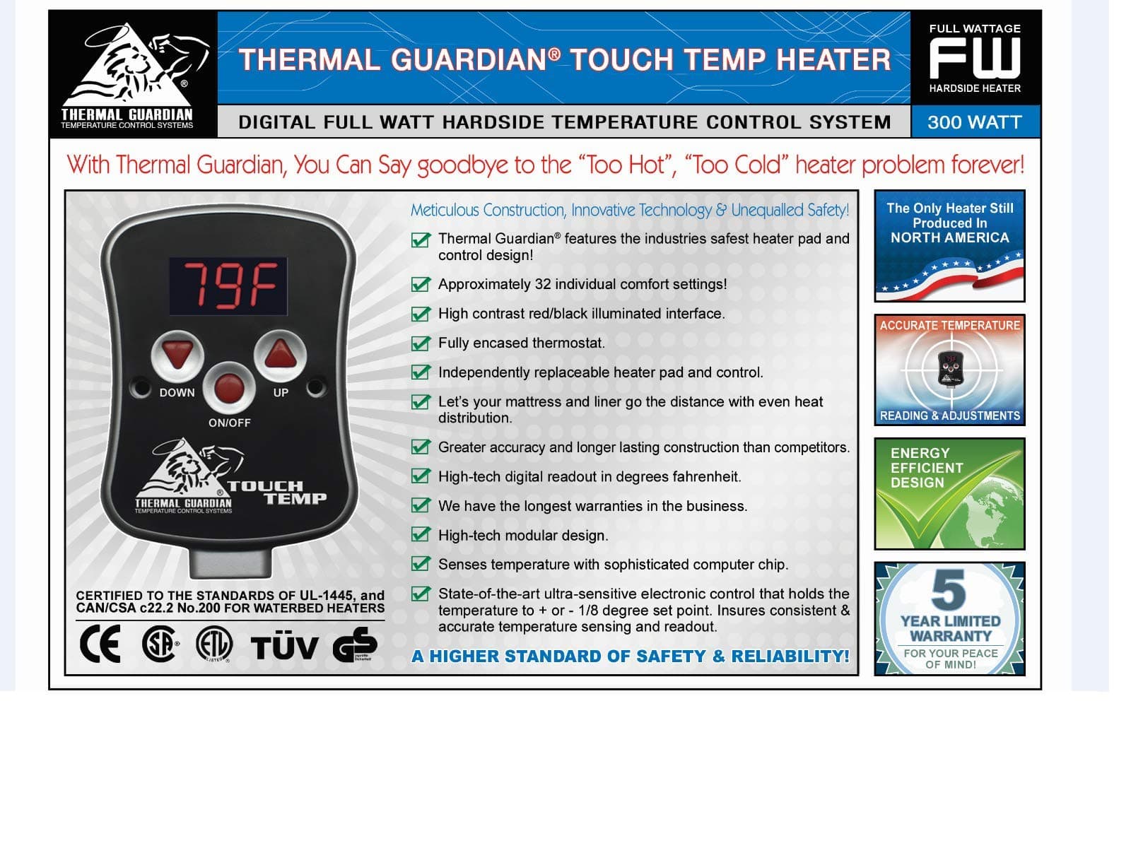 Touch Temp Digital Waterbed Heater - Full Watt (for Hardsides)