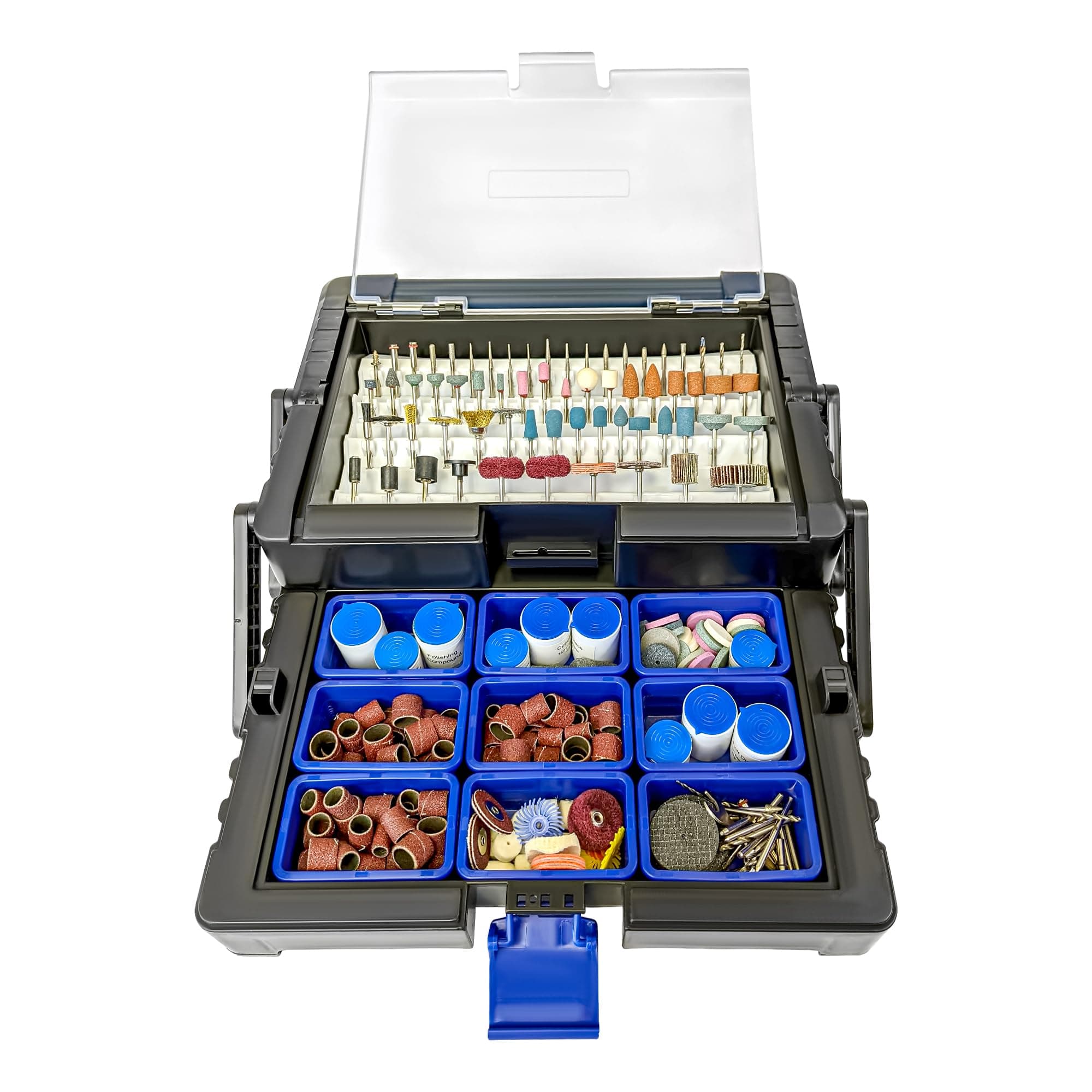 LINE10 Tools 500pc Rotary Tool Accessories Kit with Cantilever Storage Organizer Case Box Set, Compatible with Dremel, Versatile Rotary Tool Attachments and Bits for DIY Projects