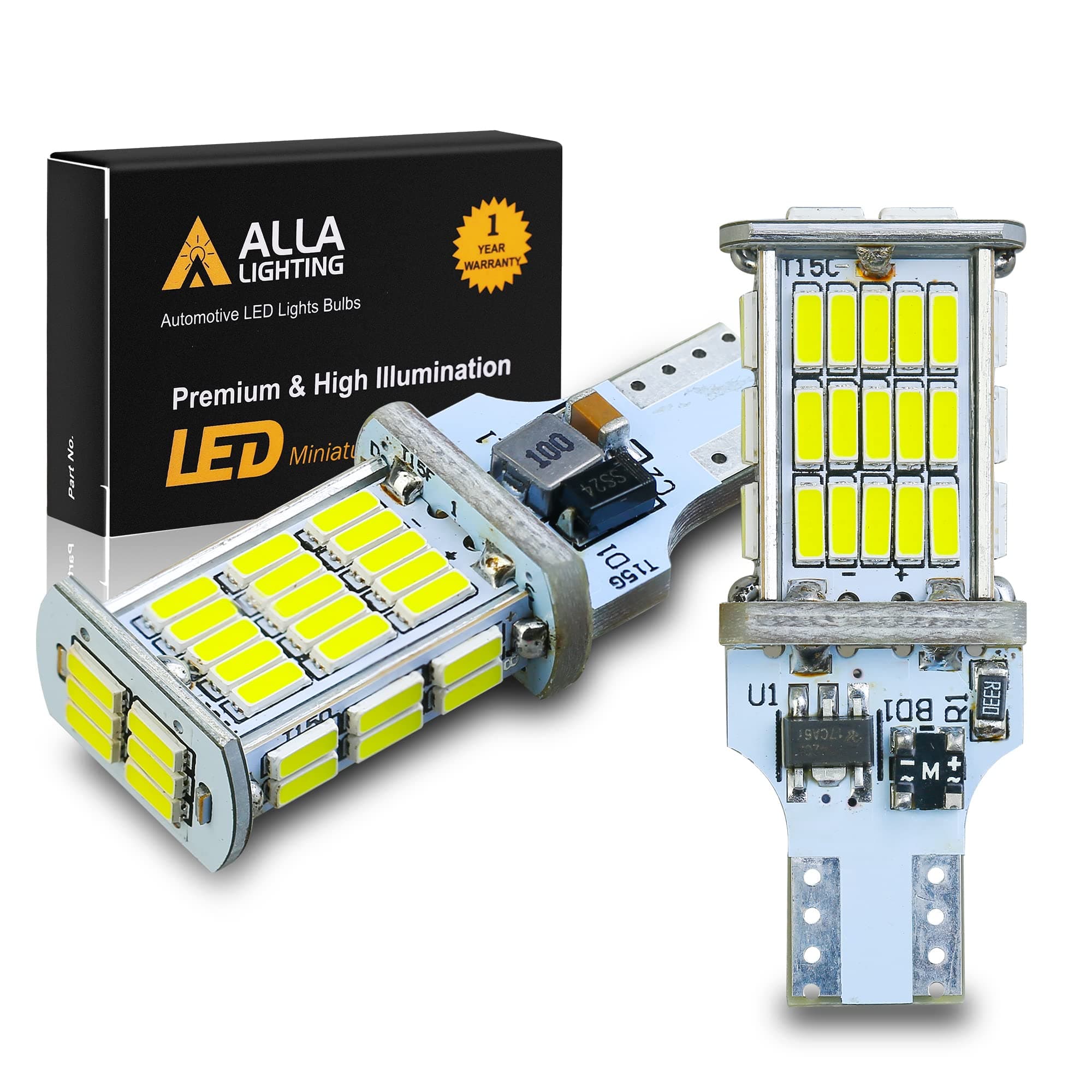 Alla Lighting 2600lm 912 921 Strobe LED Reverse Light Bulbs | Super Bright 921 LED Bulb High Power 4014 48-SMD LED T15 906 W16W 921 Bulbs | Flashing Back-Up Reverse Lights | 6000K Xenon White
