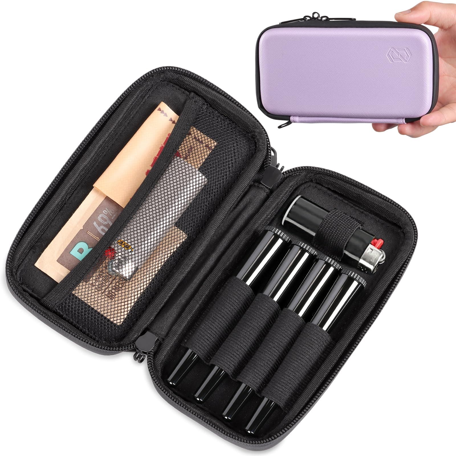 Deodorization Storage Case with 4 Tubes King Size Medicine Lock Bag Storage Container Fits in Pocket Perfect for Travel Purple