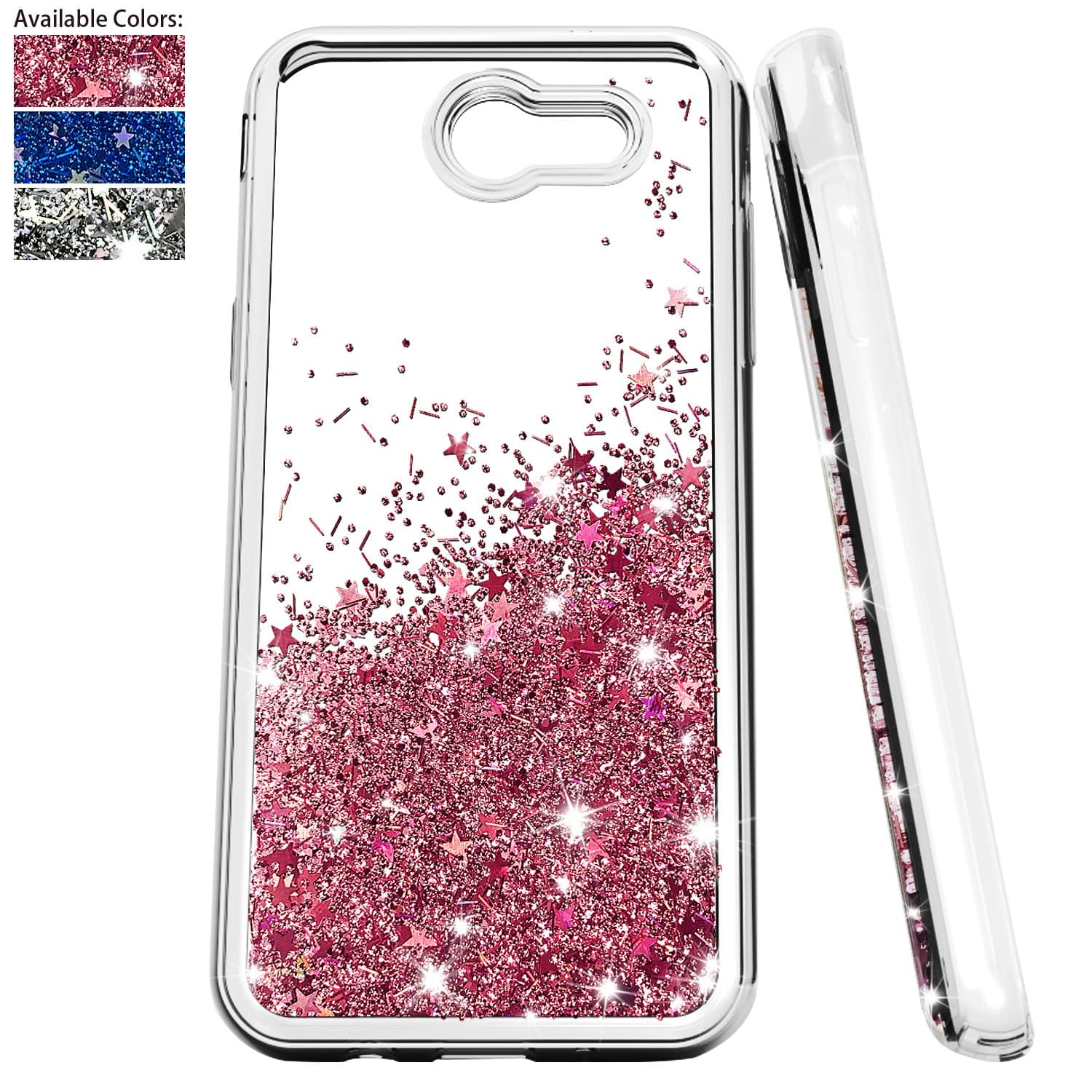 NiuBox Glitter Liquid Clear TPU Phone Case with Screen Protector Compatible for Galaxy J3 2017,J3 Emerge,J3 Eclipse,J3 Prime,J3 Luna Pro,J3 Mission,Amp Prime,Express Prime 2,Sol 2 (Rose Gold)