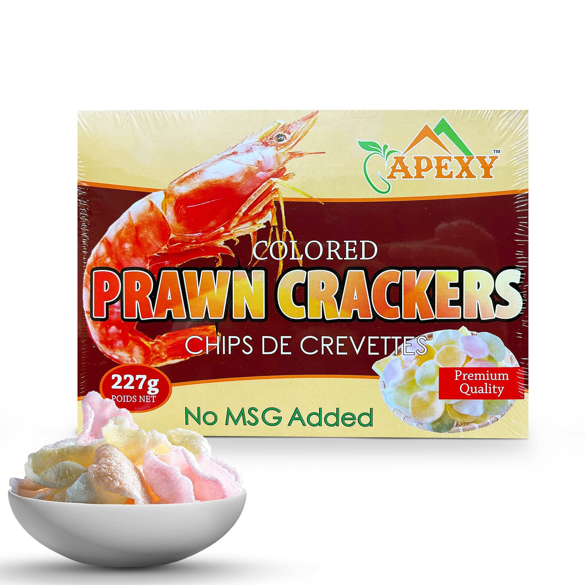 Authentic Prawn Crackers Uncooked, Crispy and Delicious Shrimp Chips for Party Appetizers and Snacks, No MSG, Cook and Serve, 8 oz (227g), Muti Color NO MSG ADDED