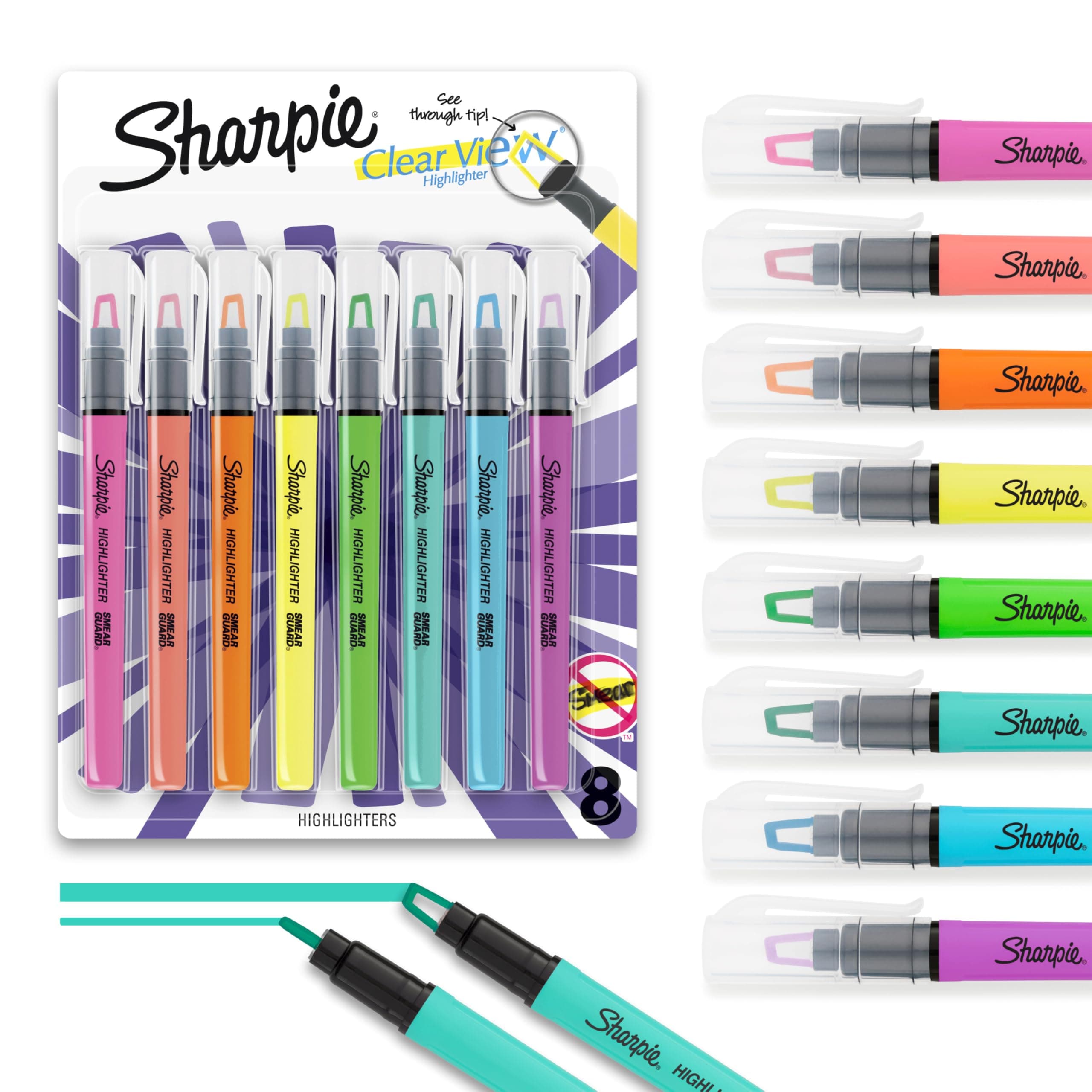 Sharpie Clear View Highlighters 8/Pkg-Yellow, Green, Pink & Orange/2 Each