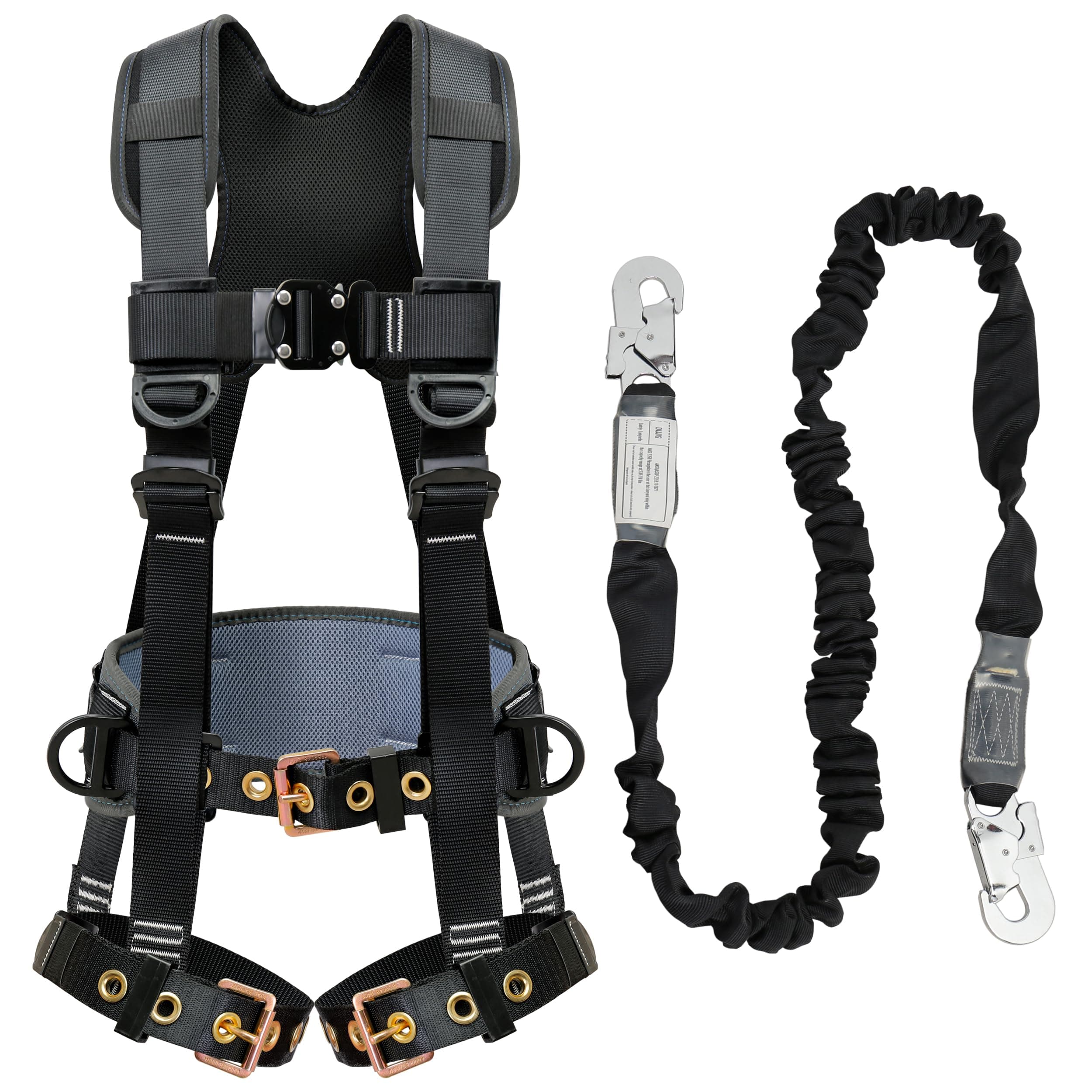Fall Protection Safety Harnesses Full Body Roofing Construction Harness 5 Point Adjustment Harness Padded Black OSHA/ANSI COMPLIANT