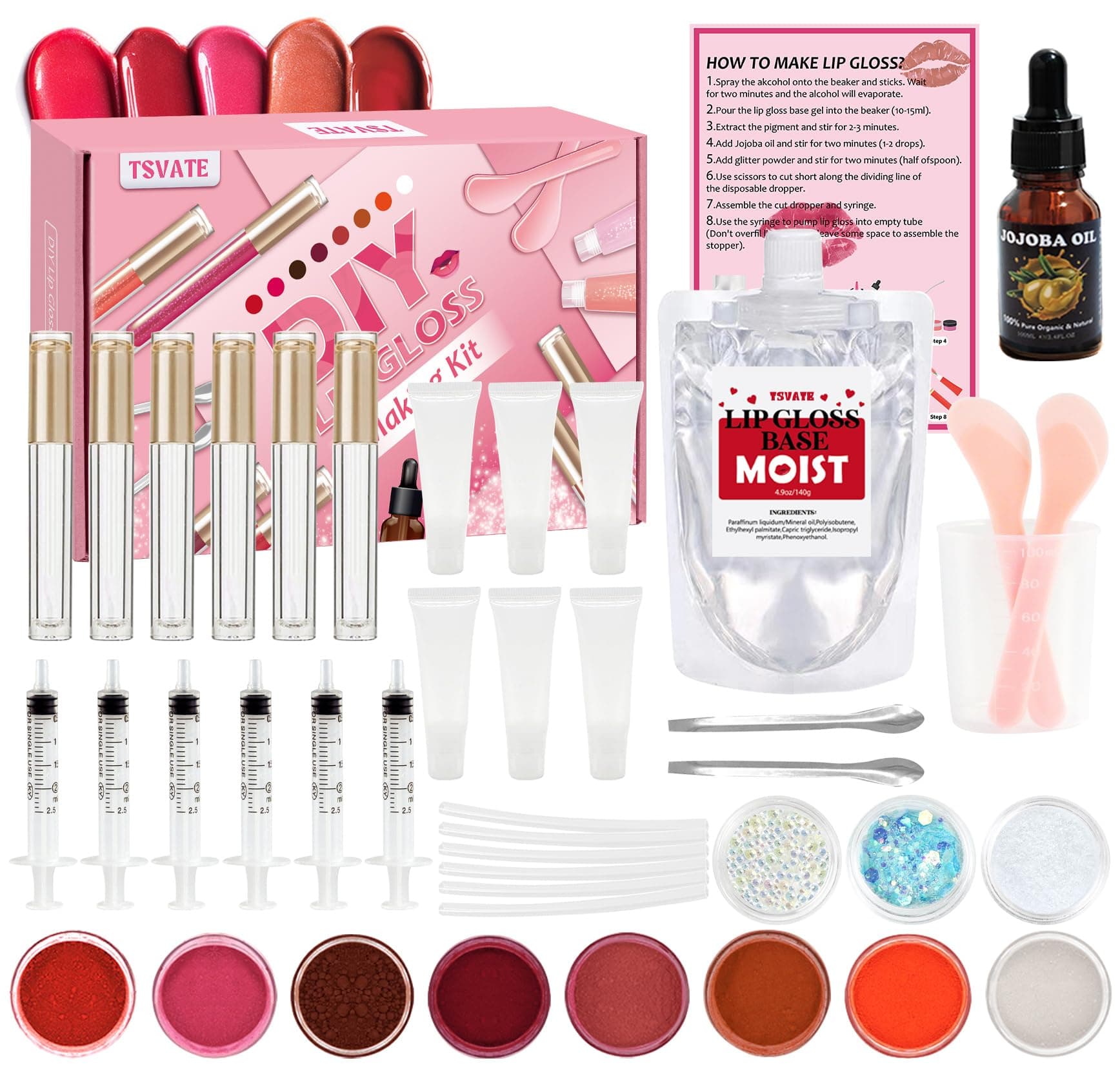 Lip Gloss Making Kit, Lip Gloss Kit, Diy Lipgloss Set, Fun Make Your Own Lipgloss Kids Lip Gloss for Girls, Women, Moisturizing Lip Gloss Base, Jojoba Oil, Tubes, Gift for Her
