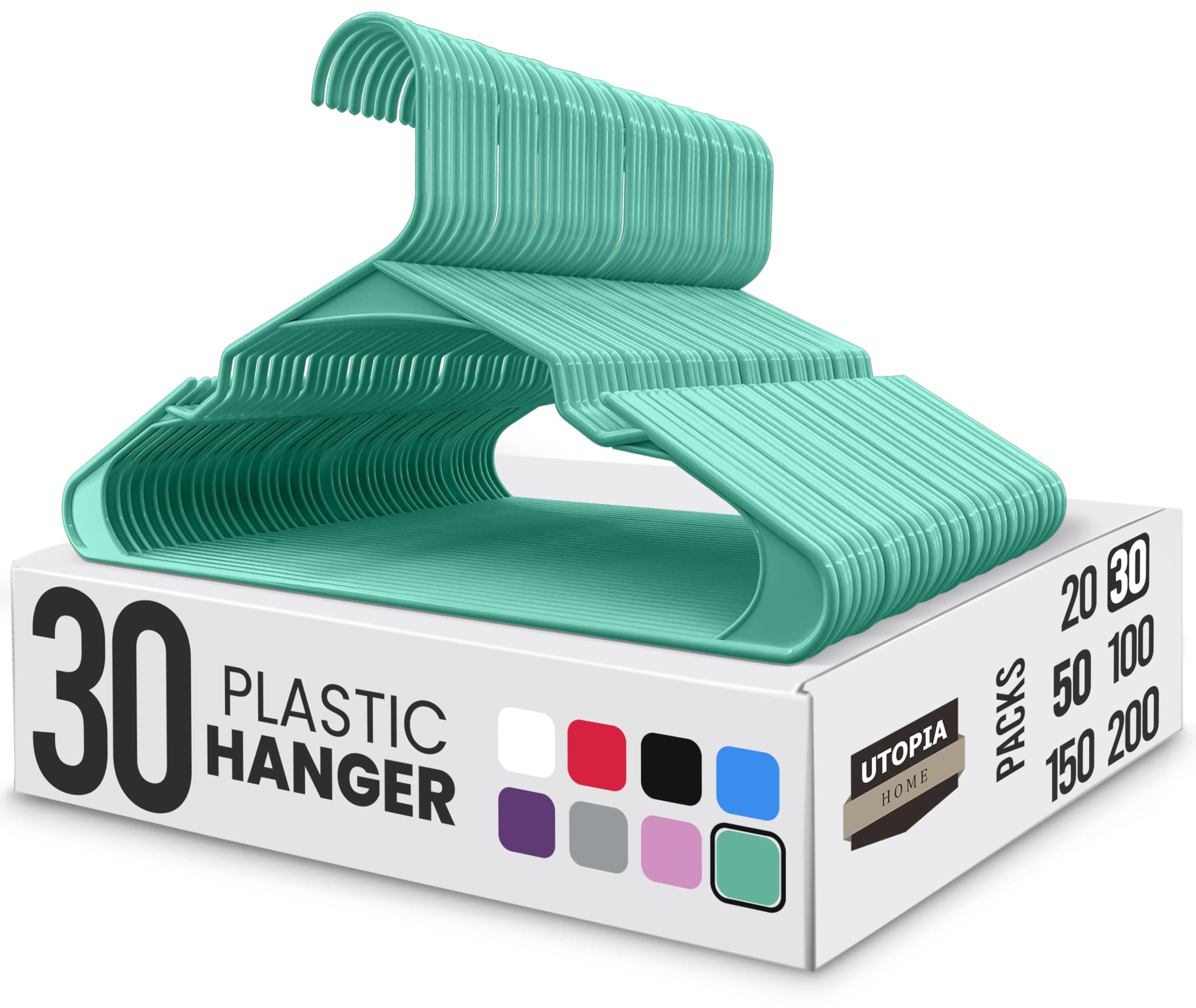 Utopia Home Clothes Hangers 30 Pack - Plastic Hangers Space Saving - Durable Coat Hanger with Shoulder Grooves (Aqua)