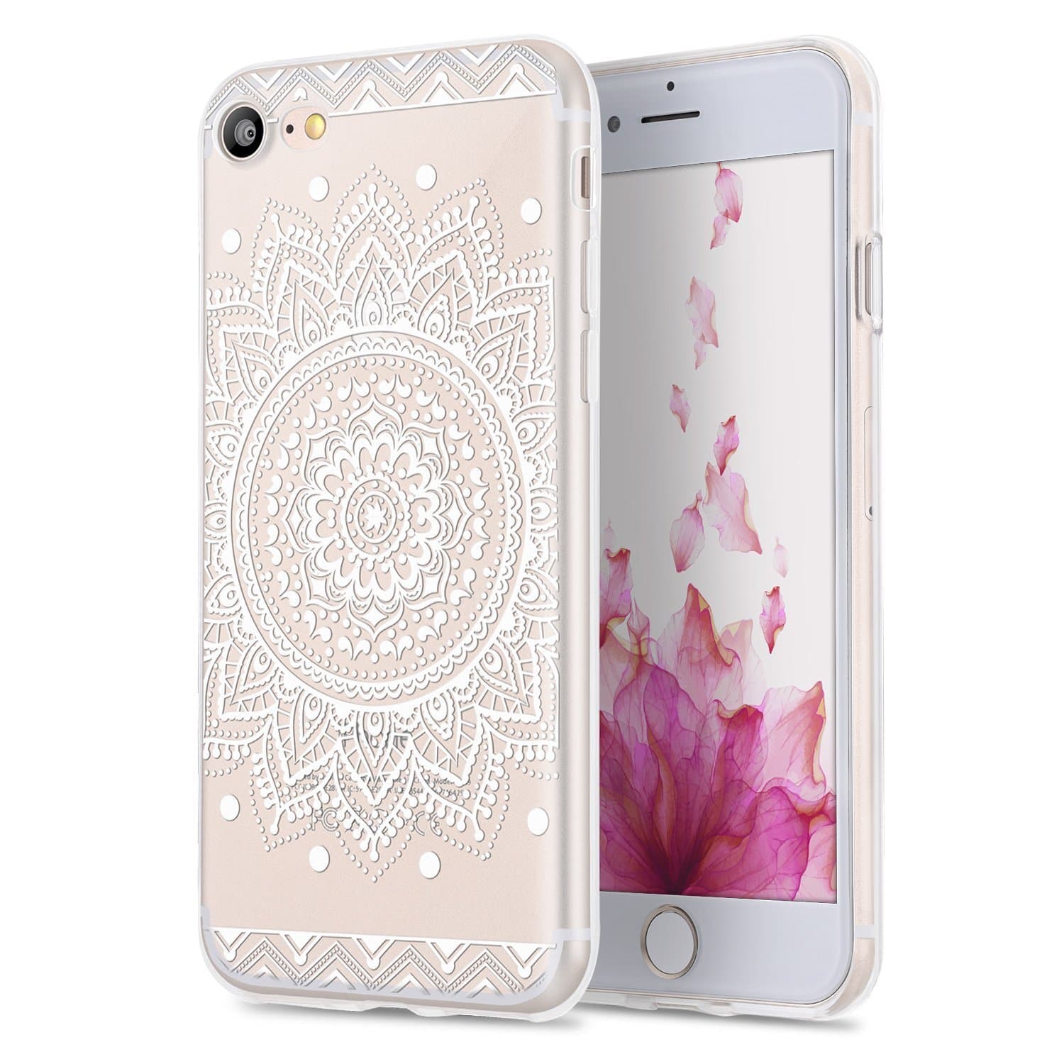 iPhone 7 Plus Case, TYJTECH Clear TPU Gel Cover with Mandala Floral Designer Shell Case Ultra-Slim Shock-Absorption Bumper Flowers Printed Thin Cute Design Vintage Style for Girly Girls Women Apple iPhone 7 Plus 5.5 inch