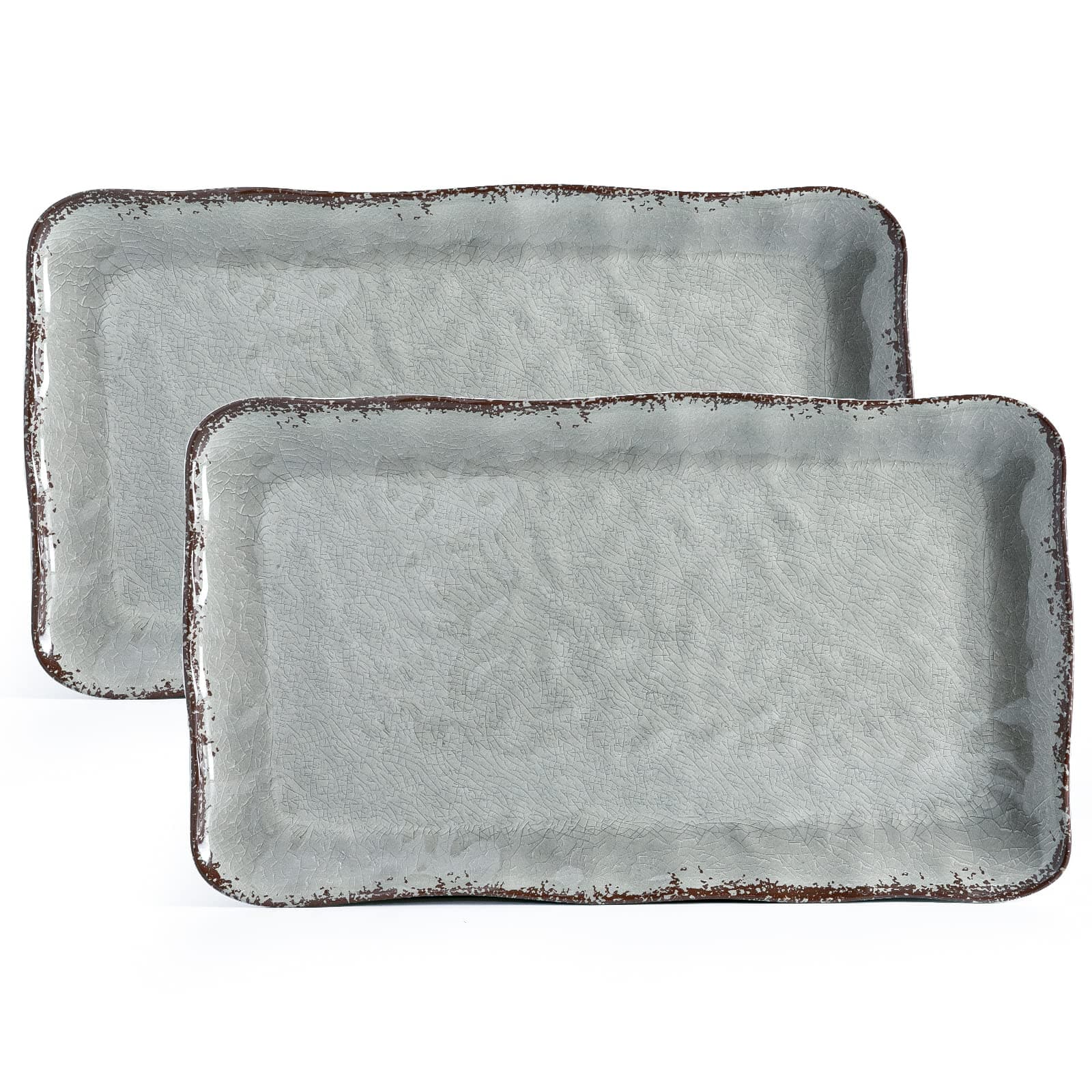 Melamine Large Rectangular Serving Platter, Rustic Serving Tray Set of 2