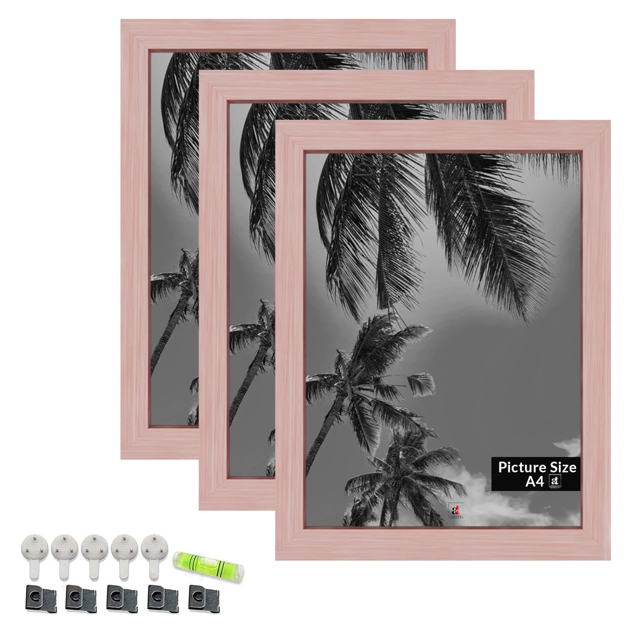 Art Street A4 Size Certificate, Document Photo frames Set Of 3 For Home Decoration, Living Room, Office Decoration (Pink, Size: 8" x 12")