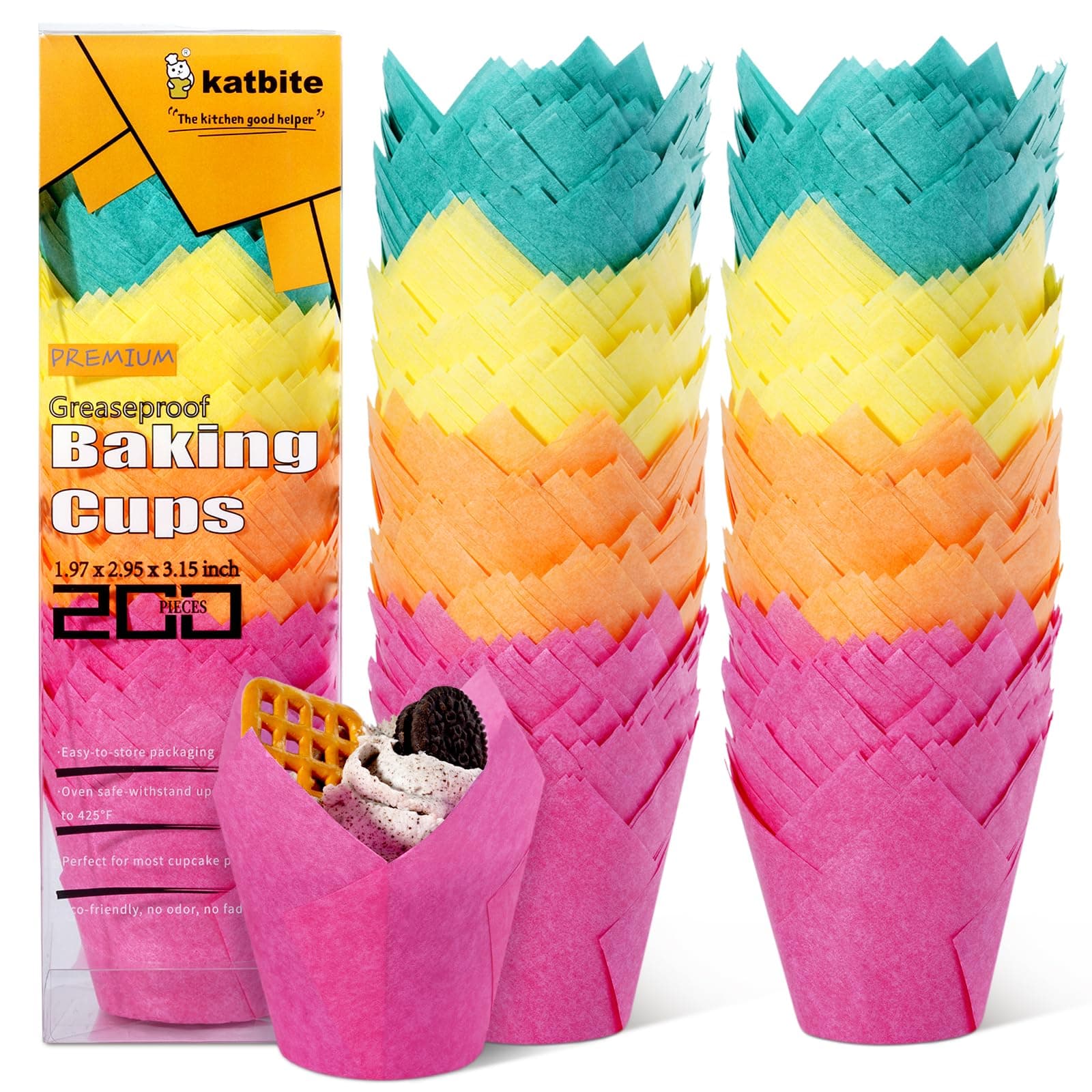 katbite Tulip Cupcake Liners 200PCS, Muffin Liners Baking Cups, Cupcake Wrapper for Party, Wedding, Birthday, Colourful Cupcake Liners Standard Size