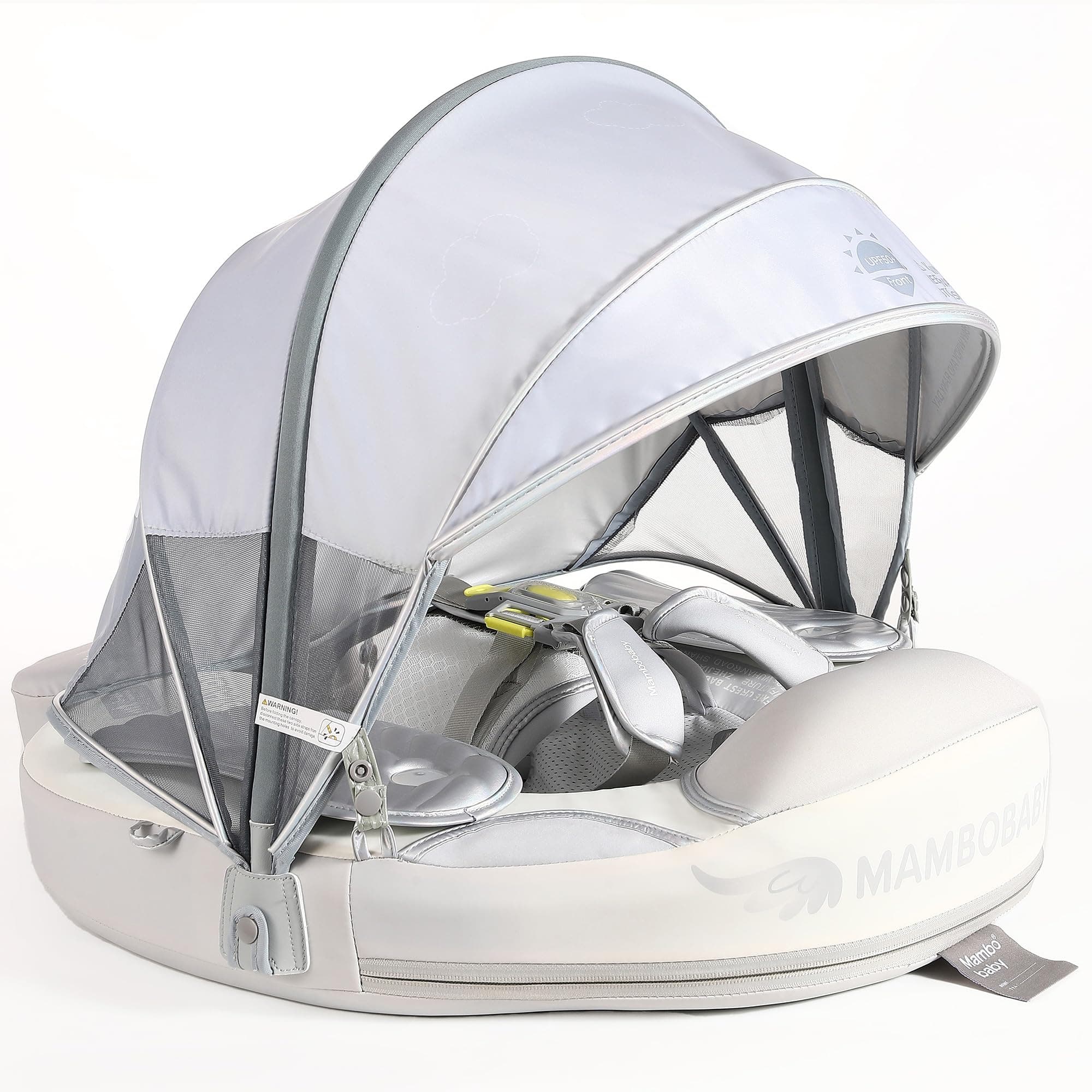 Mambobaby Float Add Tail Baby/Infant Swim Float with Canopy, Non-Inflatable Solid Upgrade Soft Waterproof Skin-Friendly Leather Material (Global Limited Edition Silver)